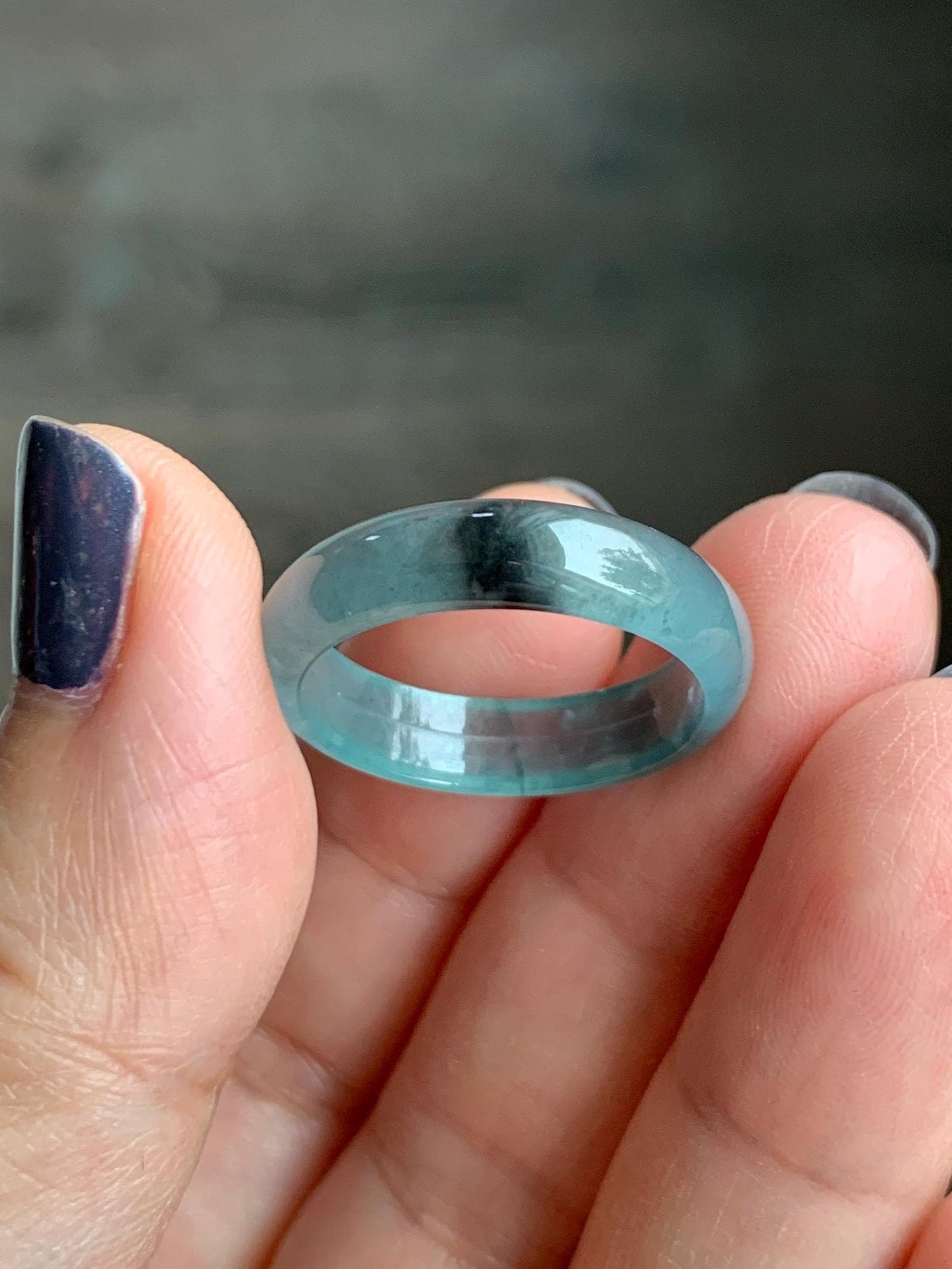 Natural Grade A Guatemalan Icy Highly Translucent Light Blue Wuji Jade Jadeite Band Ring Size 9 US 天然冰胶危淡蓝乌鸡翡翠戒圈 WWJ55B