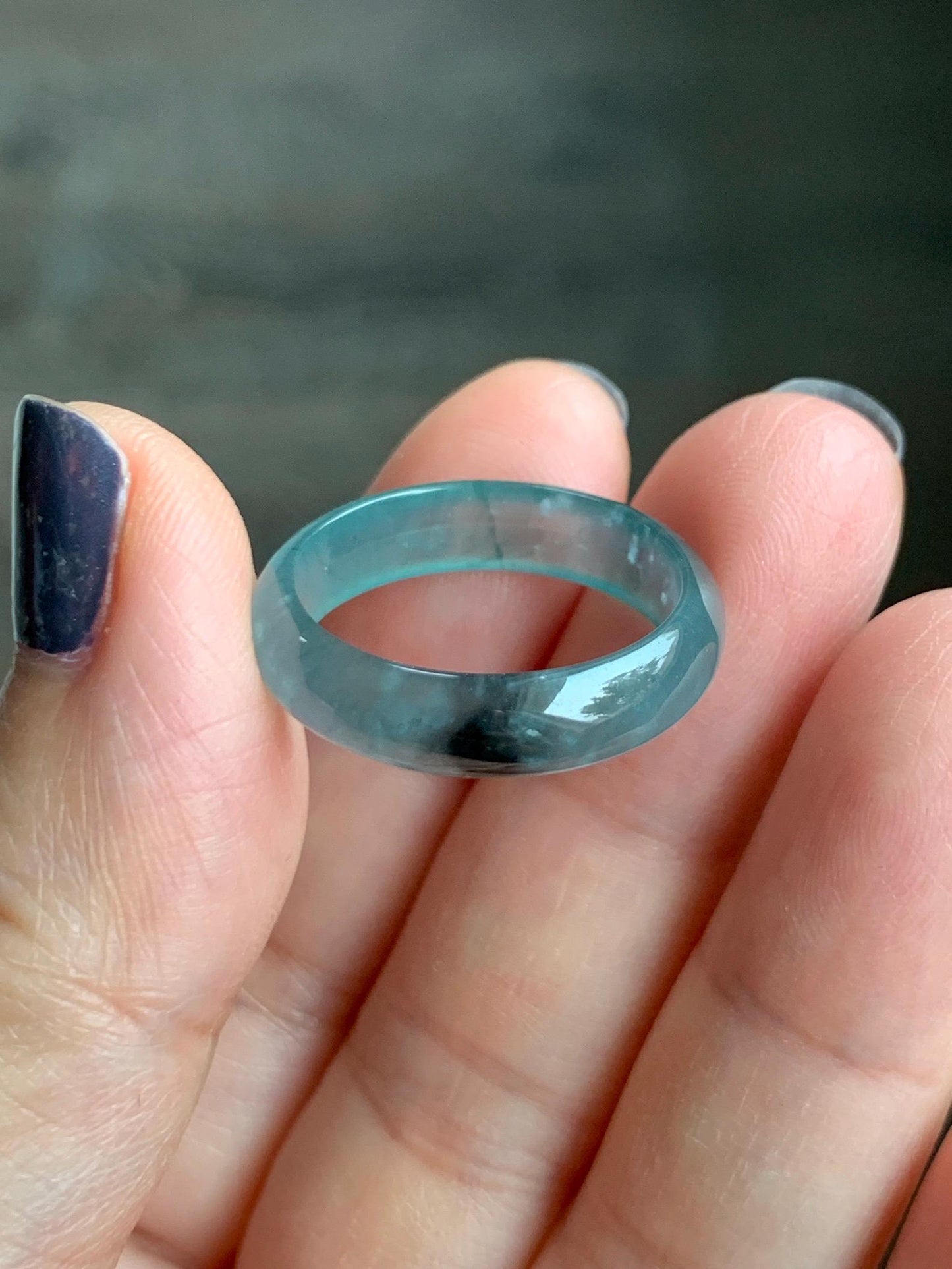 Natural Grade A Guatemalan Icy Highly Translucent Light Blue Wuji Jade Jadeite Band Ring Size 9 US 天然冰胶危淡蓝乌鸡翡翠戒圈 WWJ55B