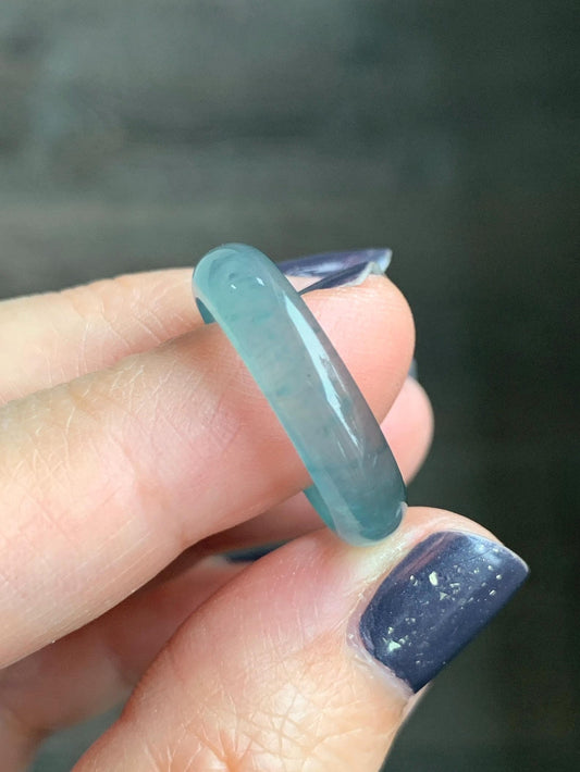 Natural Grade A Guatemalan Icy Highly Translucent Light Blue Wuji Jade Jadeite Band Ring Size 9 US 天然冰胶危淡蓝乌鸡翡翠戒圈 WWJ55B