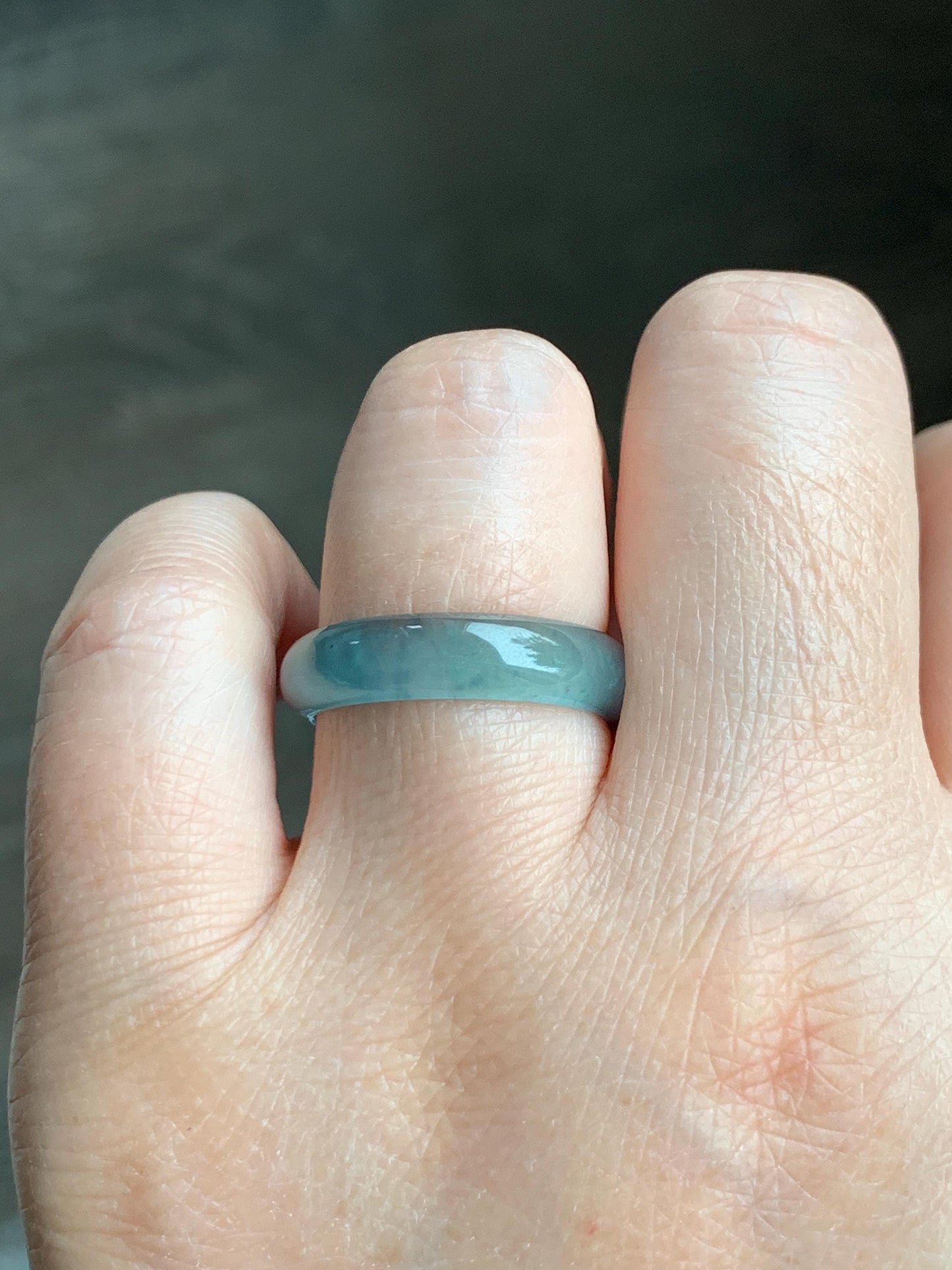 Natural Grade A Guatemalan Icy Highly Translucent Light Blue Wuji Jade Jadeite Band Ring Size 9 US 天然冰胶危淡蓝乌鸡翡翠戒圈 WWJ55B