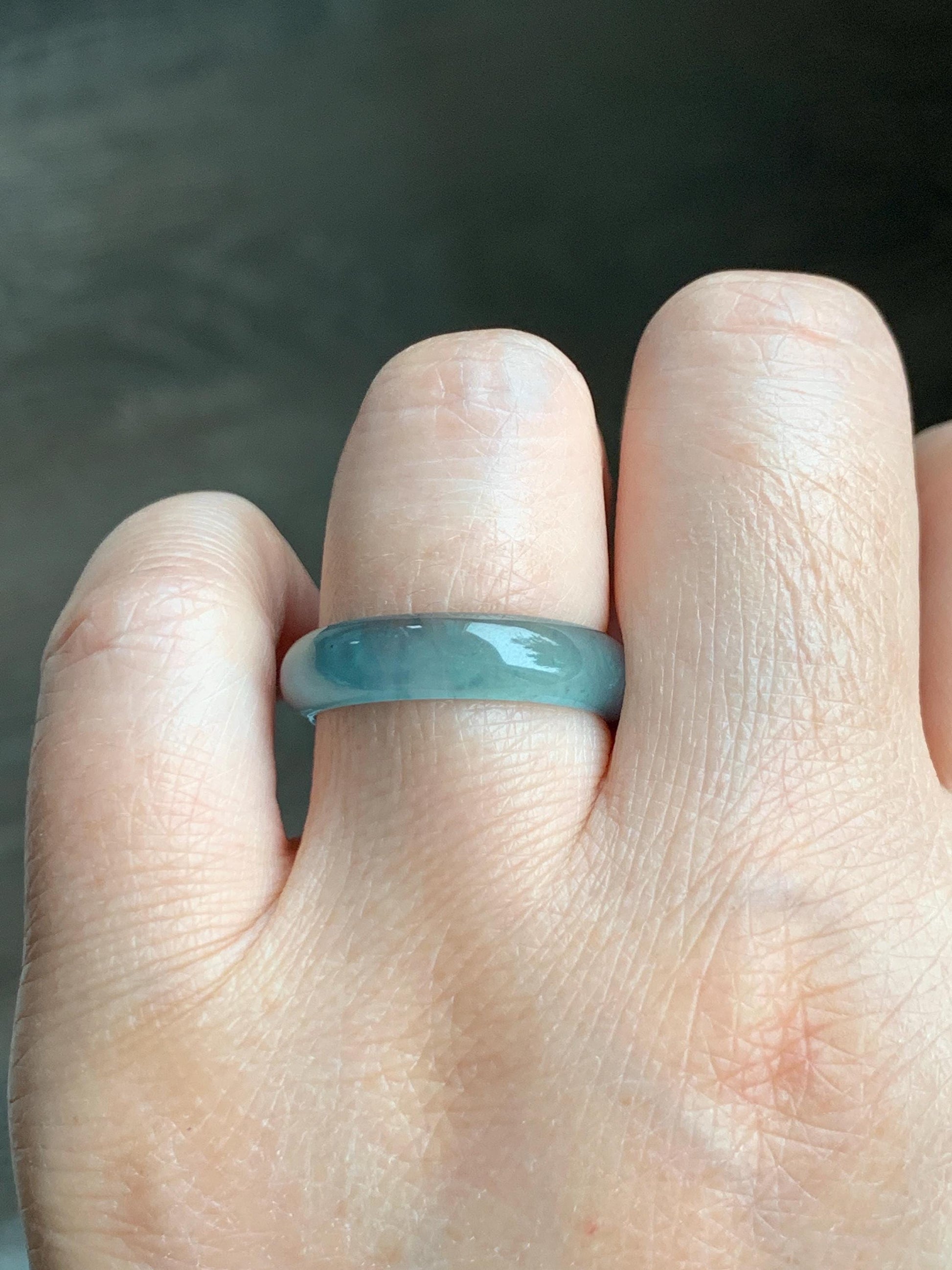 Natural Grade A Guatemalan Icy Highly Translucent Light Blue Wuji Jade Jadeite Band Ring Size 9 US 天然冰胶危淡蓝乌鸡翡翠戒圈 WWJ55B