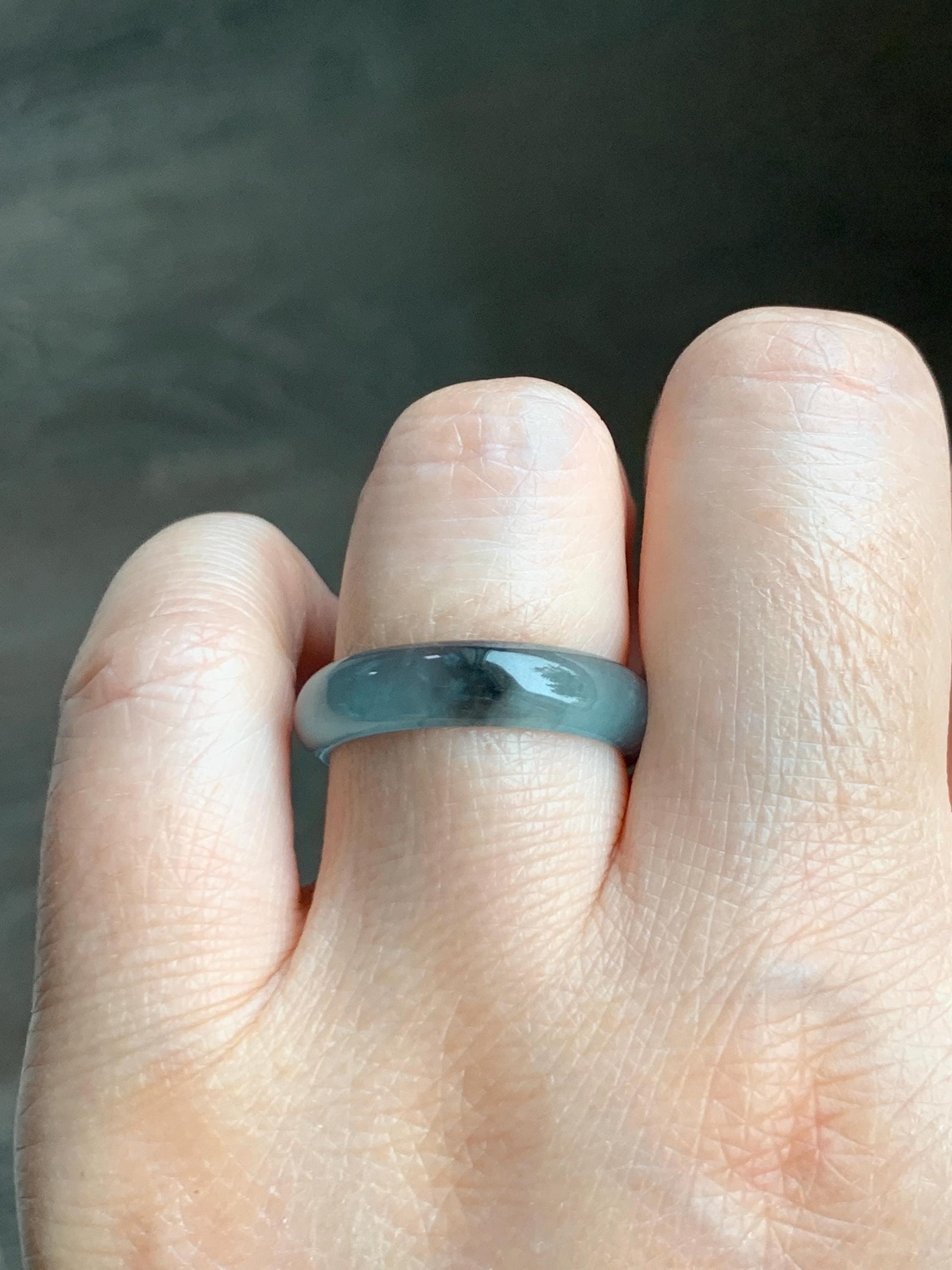 Natural Grade A Guatemalan Icy Highly Translucent Light Blue Wuji Jade Jadeite Band Ring Size 9 US 天然冰胶危淡蓝乌鸡翡翠戒圈 WWJ55B