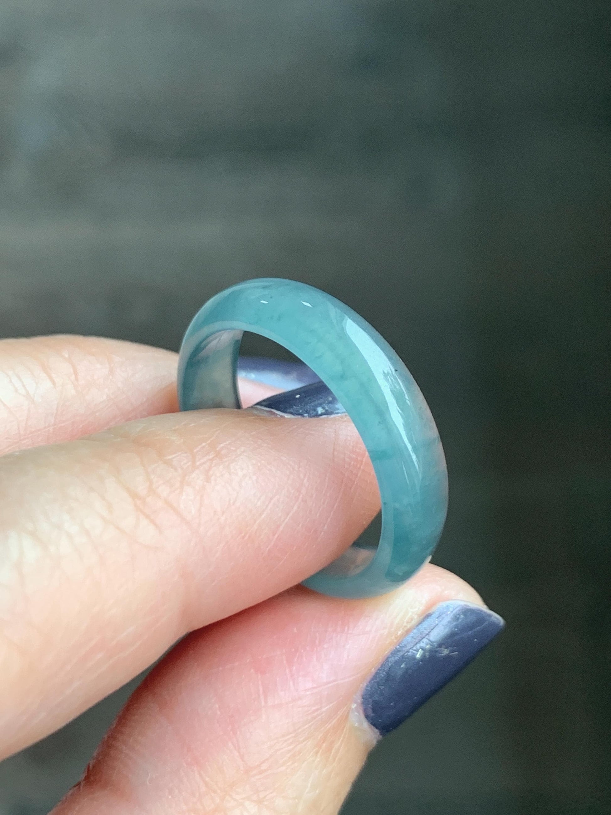 Natural Grade A Guatemalan Icy Highly Translucent Light Blue Wuji Jade Jadeite Band Ring Size 9 US 天然冰胶危淡蓝乌鸡翡翠戒圈 WWJ55B