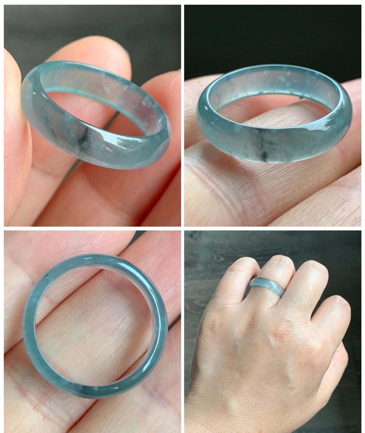 Natural Grade A Guatemalan Icy Highly Translucent Light Blue Wuji Jade Jadeite Band Ring Size 9 US 天然冰胶危淡蓝乌鸡翡翠戒圈 WWJ55A