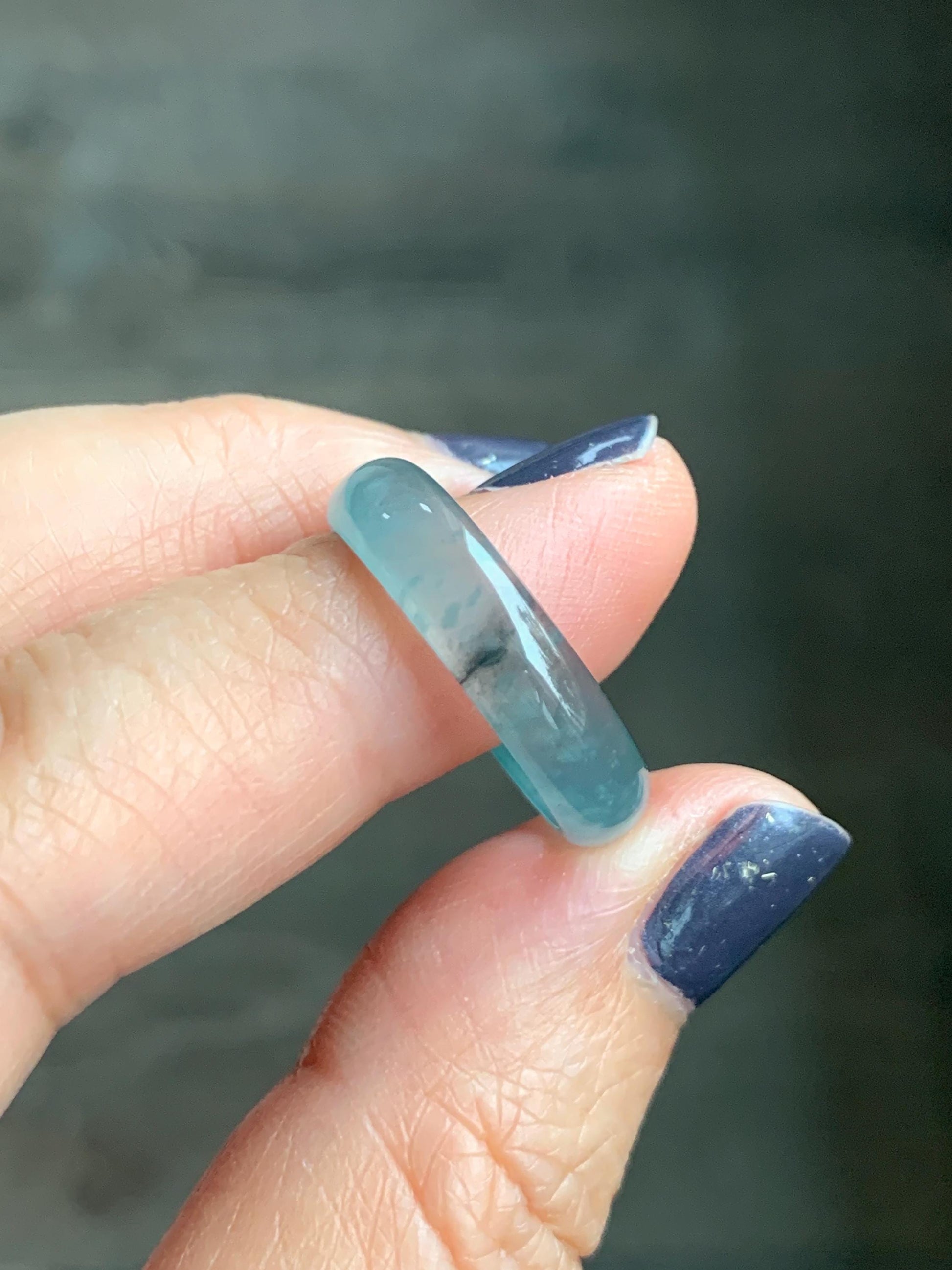 Natural Grade A Guatemalan Icy Highly Translucent Light Blue Wuji Jade Jadeite Band Ring Size 9 US 天然冰胶危淡蓝乌鸡翡翠戒圈 WWJ55A