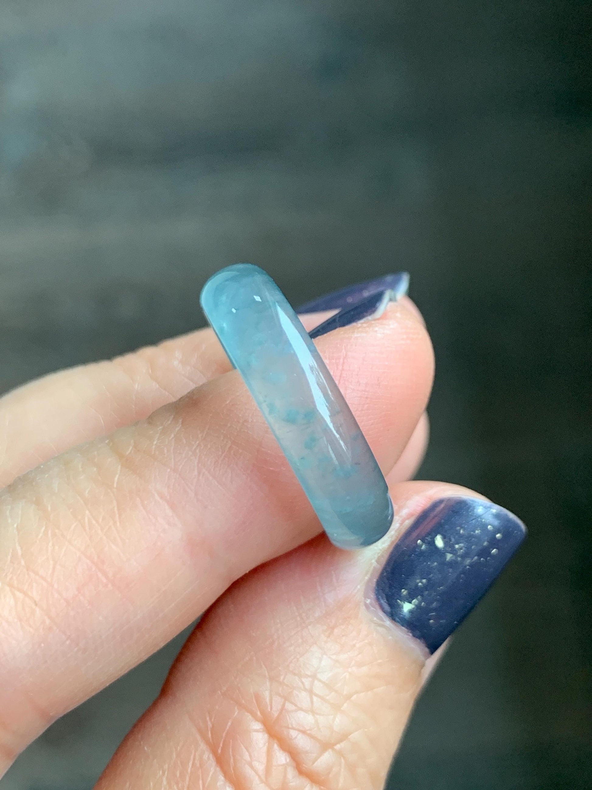 Natural Grade A Guatemalan Icy Highly Translucent Light Blue Wuji Jade Jadeite Band Ring Size 9 US 天然冰胶危淡蓝乌鸡翡翠戒圈 WWJ55A