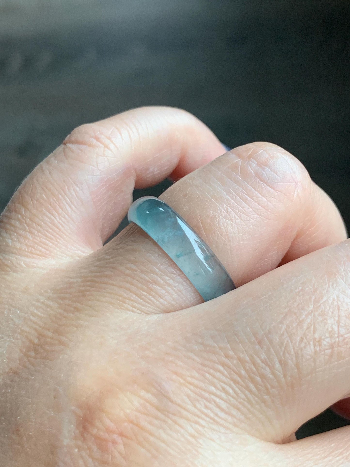 Natural Grade A Guatemalan Icy Highly Translucent Light Blue Wuji Jade Jadeite Band Ring Size 9 US 天然冰胶危淡蓝乌鸡翡翠戒圈 WWJ55A