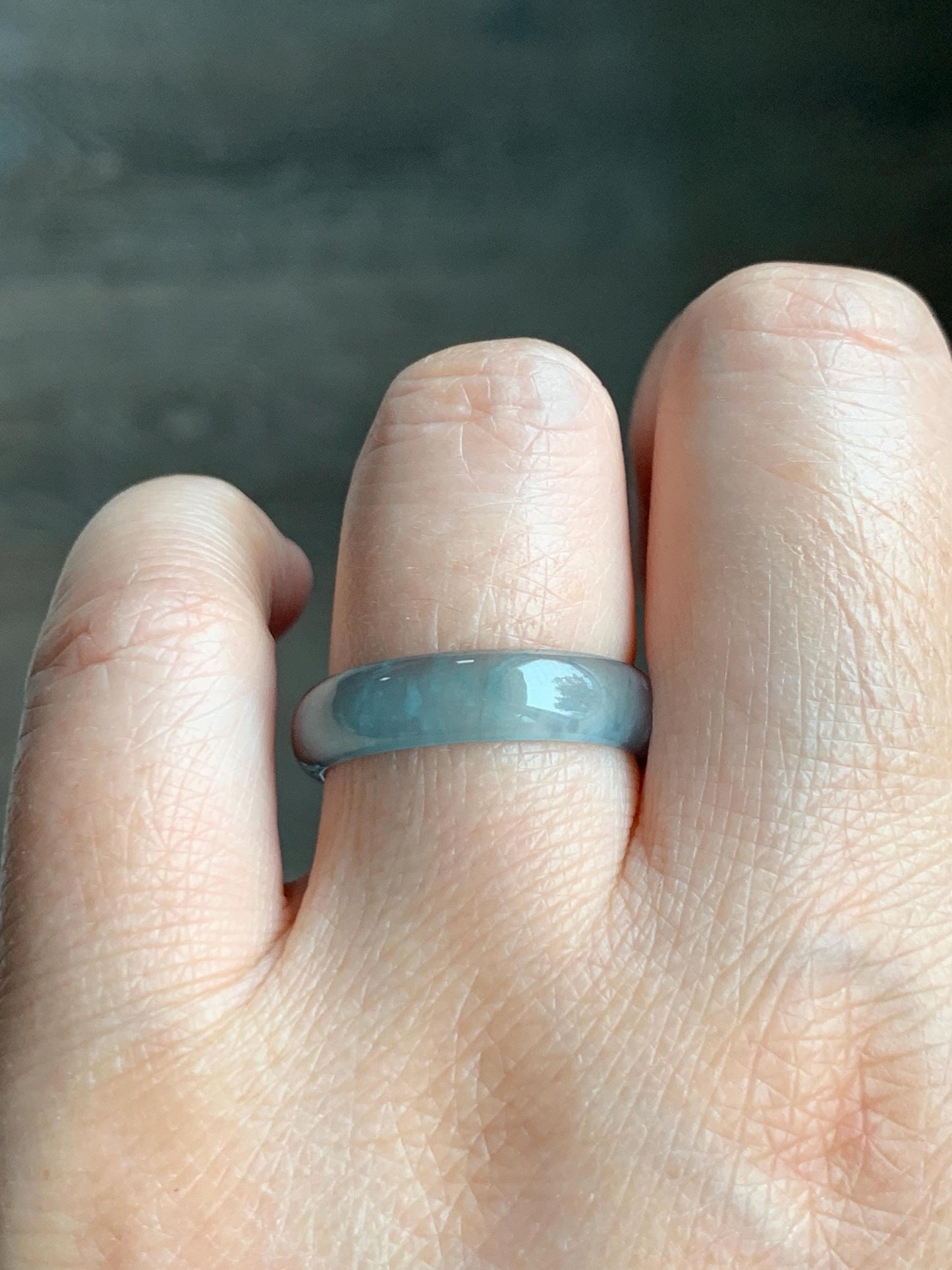 Natural Grade A Guatemalan Icy Highly Translucent Light Blue Wuji Jade Jadeite Band Ring Size 9 US 天然冰胶危淡蓝乌鸡翡翠戒圈 WWJ55A