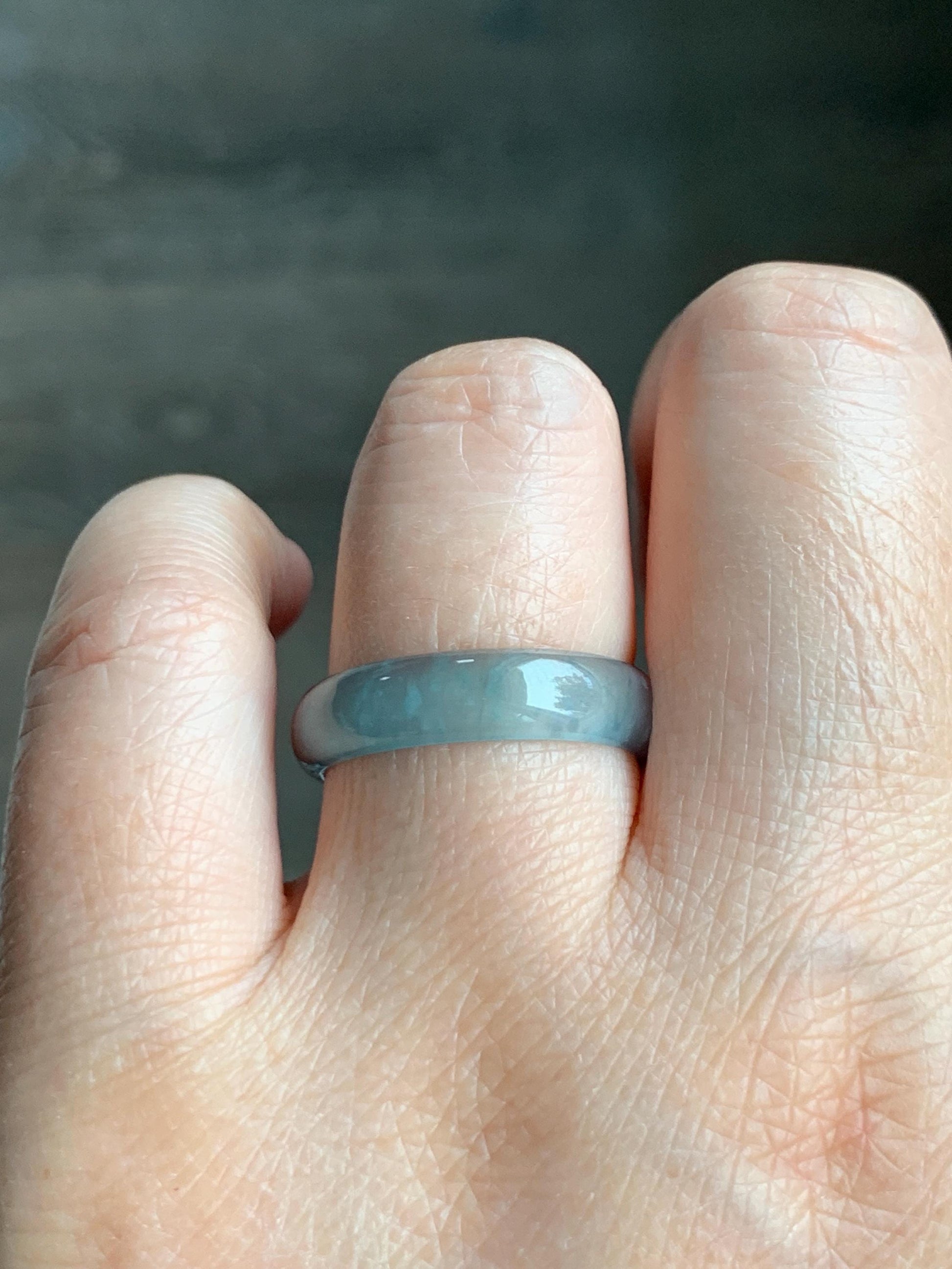Natural Grade A Guatemalan Icy Highly Translucent Light Blue Wuji Jade Jadeite Band Ring Size 9 US 天然冰胶危淡蓝乌鸡翡翠戒圈 WWJ55A