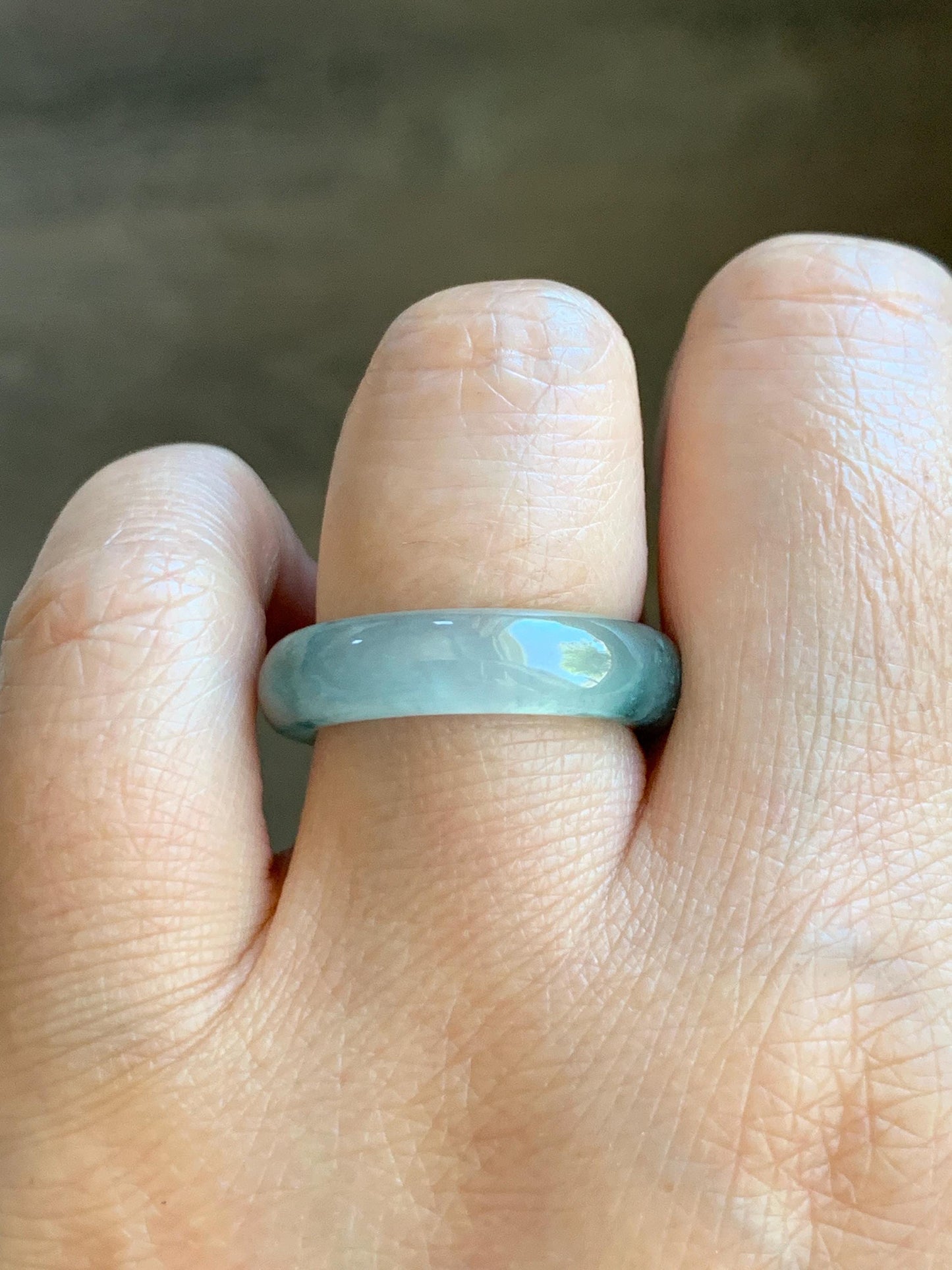 Certified Natural Grade A Premium Jade Jadeite Icy Highly Translucent Gelatinous Green Marbled Band Ring Size 7.75 US 天然冰起光飘花翡翠戒圈 8748