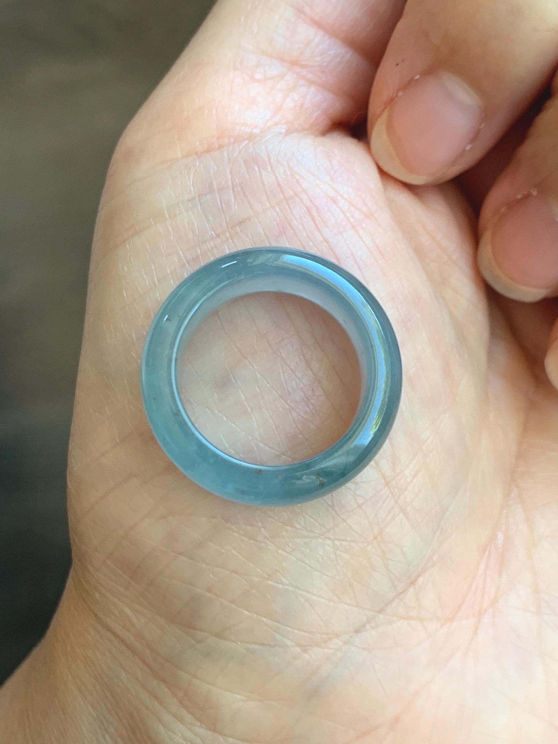 Certified Natural Grade A Guatemalan Icy Translucent Gelatinous Dusty Blur Jade Jadeite Band Ring Size 6.75 US 4.7g 天然冰胶危淡蓝撒金翡翠戒圈 8745