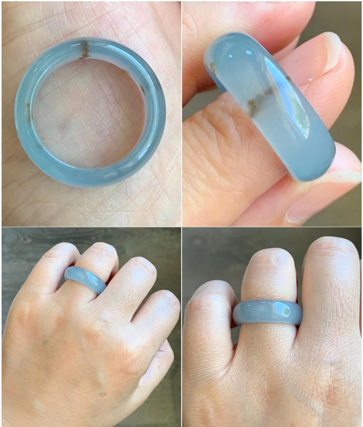 Certified Natural Grade A Guatemalan Icy Translucent Gelatinous Dusty Blur Jade Jadeite Band Ring Size 8 US 4.24g 天然冰胶危淡蓝撒金翡翠戒圈 8746