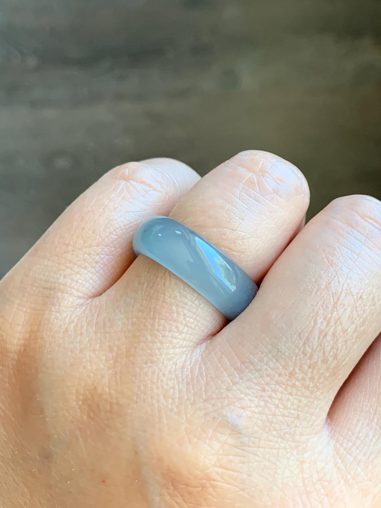 Certified Natural Grade A Guatemalan Icy Translucent Gelatinous Dusty Blur Jade Jadeite Band Ring Size 8 US 4.24g 天然冰胶危淡蓝撒金翡翠戒圈 8746