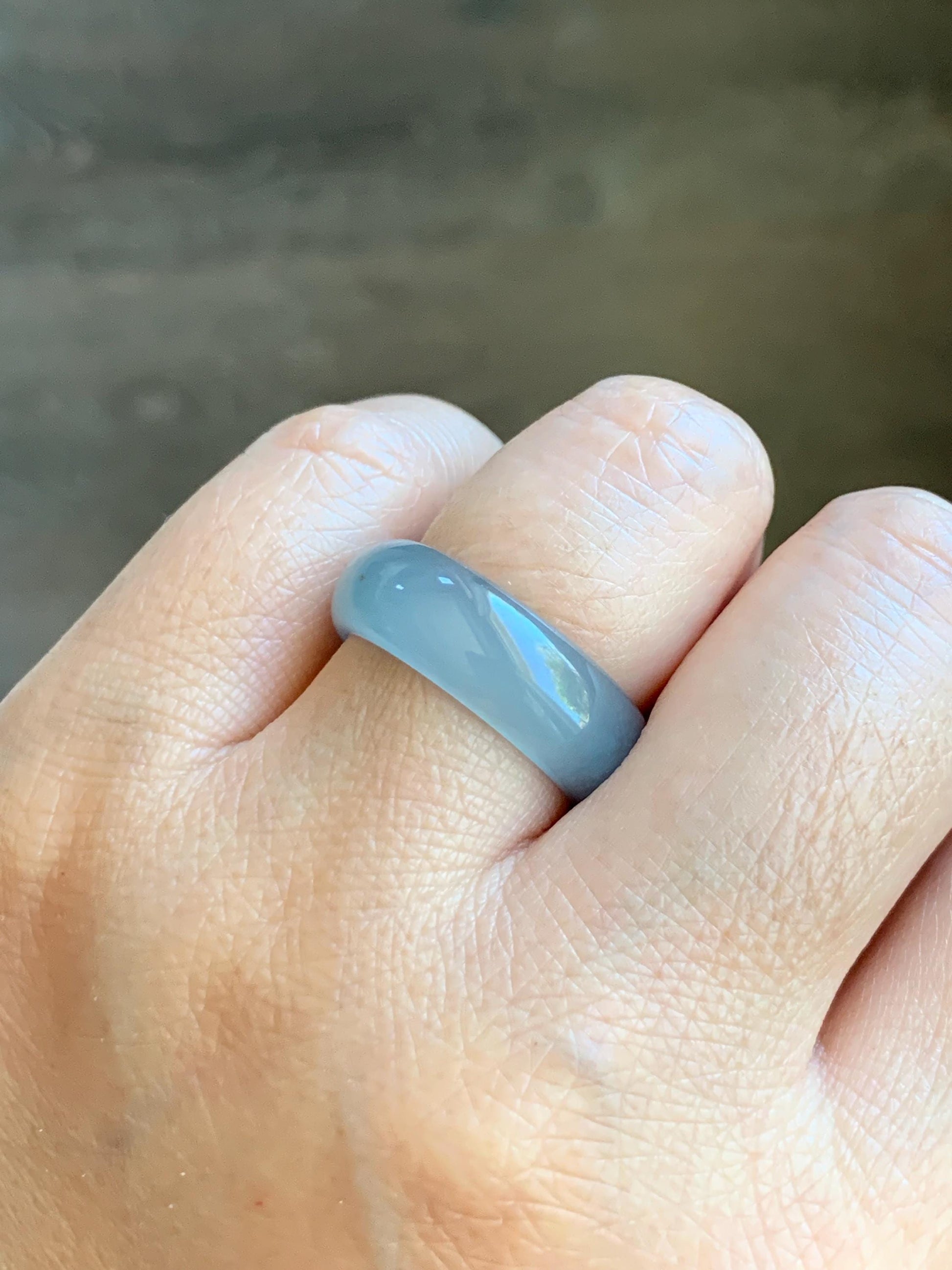 Certified Natural Grade A Guatemalan Icy Translucent Gelatinous Dusty Blur Jade Jadeite Band Ring Size 8 US 4.24g 天然冰胶危淡蓝撒金翡翠戒圈 8746