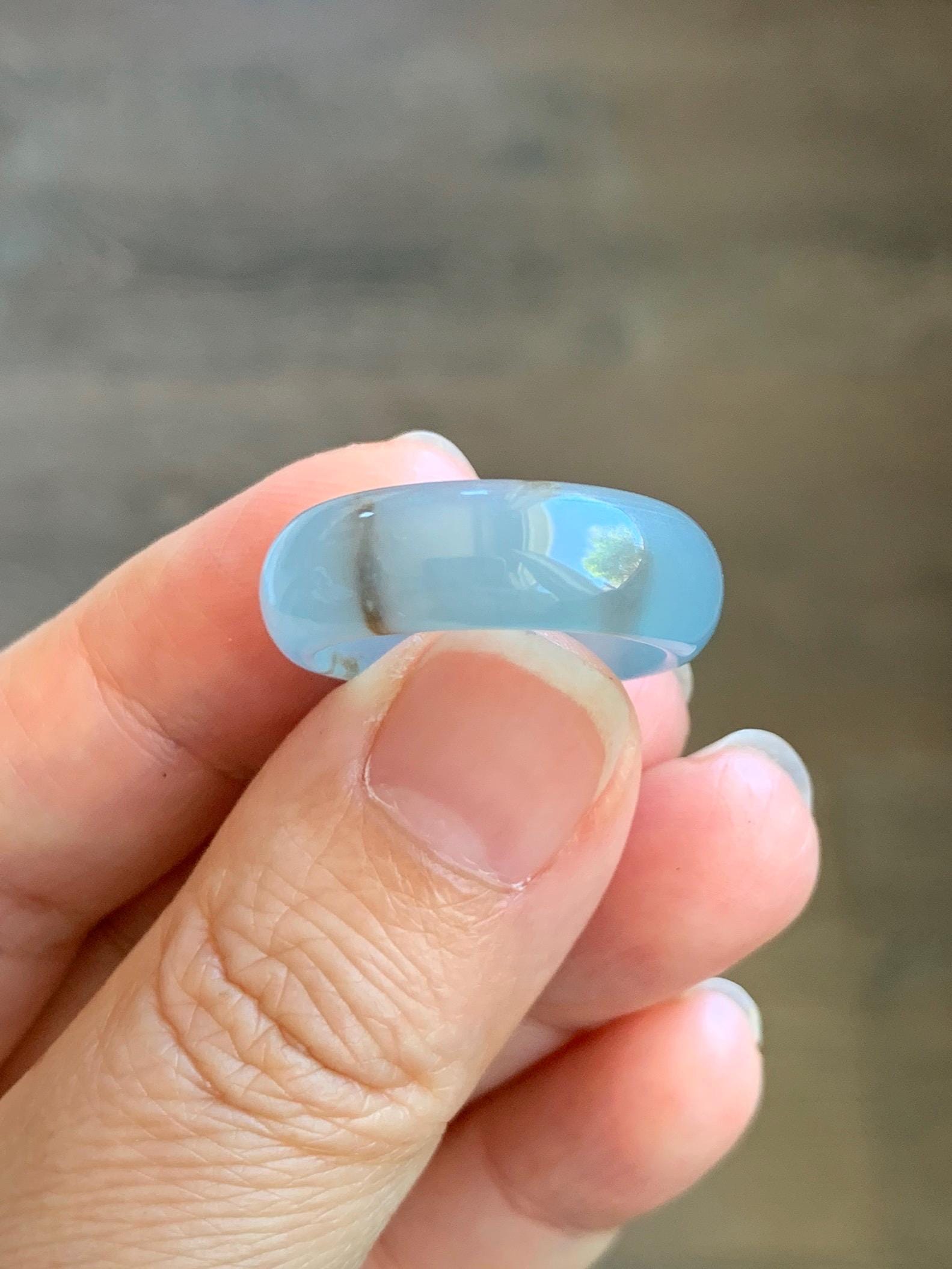 Certified Natural Grade A Guatemalan Icy Translucent Gelatinous Dusty Blur Jade Jadeite Band Ring Size 8 US 4.24g 天然冰胶危淡蓝撒金翡翠戒圈 8746