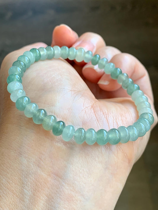 Natural Grade A Icy Highly Translucent Gelatinous Multicolored Jade Jadeite Drum Beads Beaded Bracelet 6.75" 12g 天然冰多宝翡翠鼓珠手串 DBG120