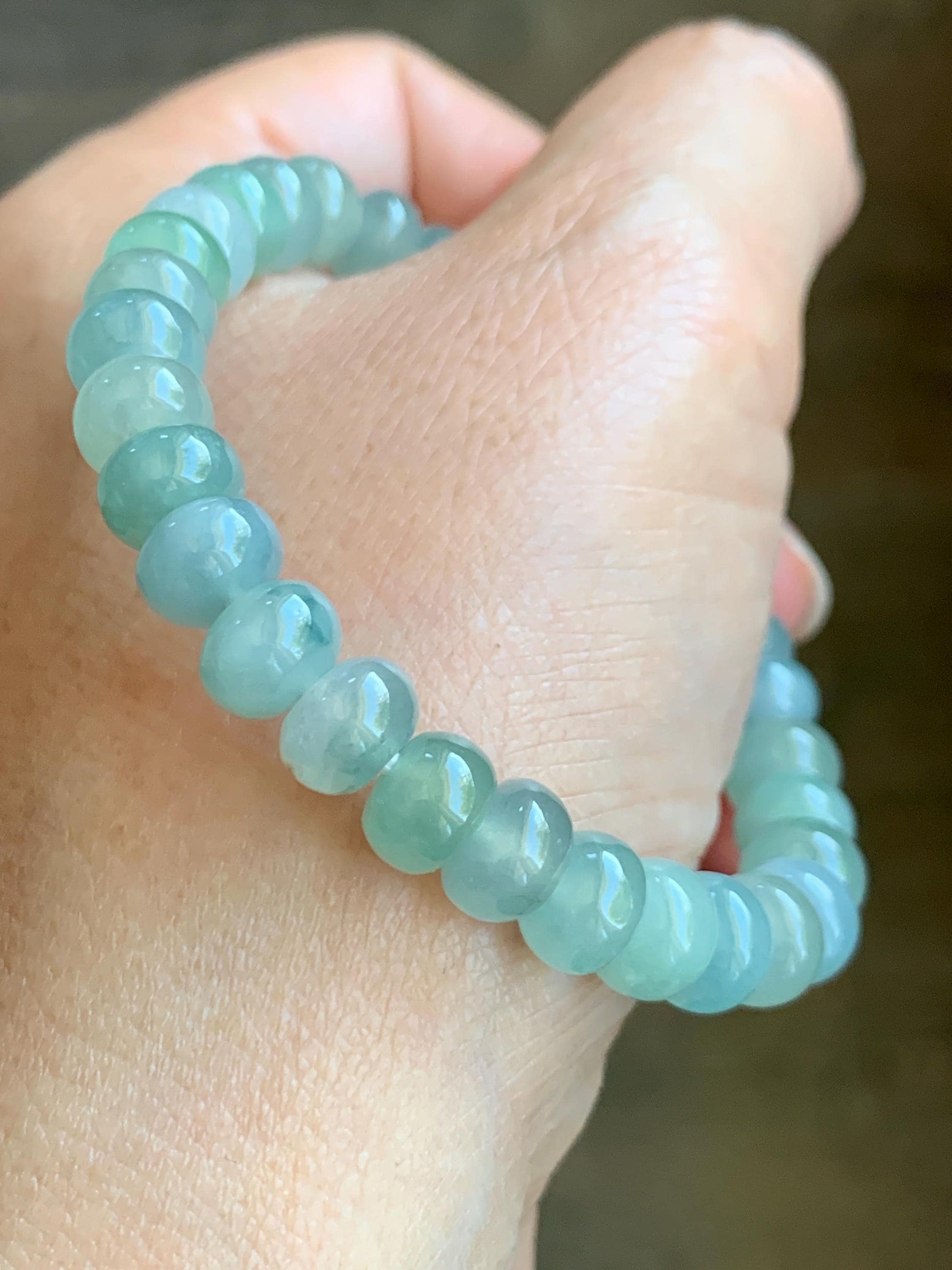 Natural Grade A Icy Highly Translucent Gelatinous Multicolored Jade Jadeite Drum Beads Beaded Bracelet 6.5" 21g 天然冰多宝翡翠鼓珠手串 QSD150