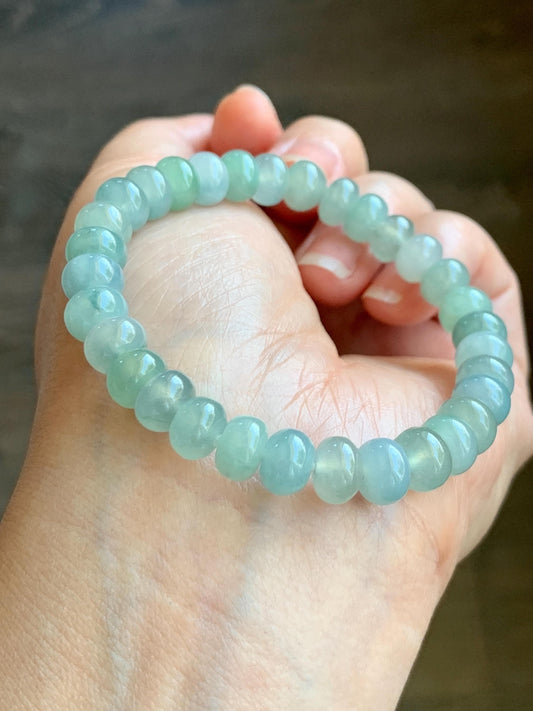 Natural Grade A Icy Highly Translucent Gelatinous Multicolored Jade Jadeite Drum Beads Beaded Bracelet 6.5" 21g 天然冰多宝翡翠鼓珠手串 QSD150