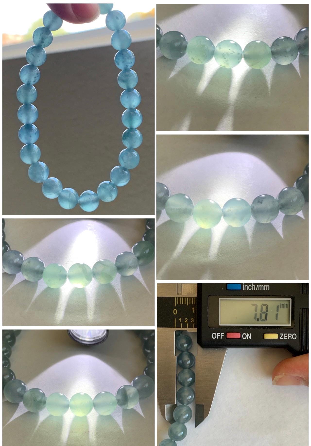 Natural Grade A Guatemalan Icy Highly Translucent Light Teal Blue Jadeite Beaded Bracelet 7.8mm 7.25” 20g 天然冰危浅蓝水翡翠手串 QWL450A
