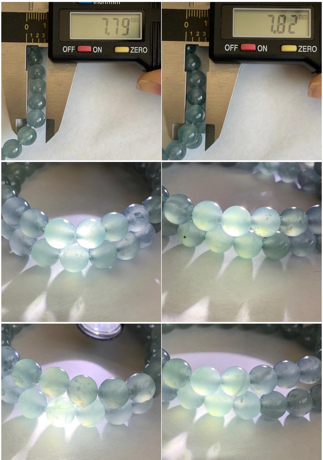 Natural Grade A Guatemalan Icy Highly Translucent Light Teal Blue Jadeite Beaded Bracelet 7.8mm 6.75” 19g 天然冰危浅蓝水翡翠手串 QWL450B