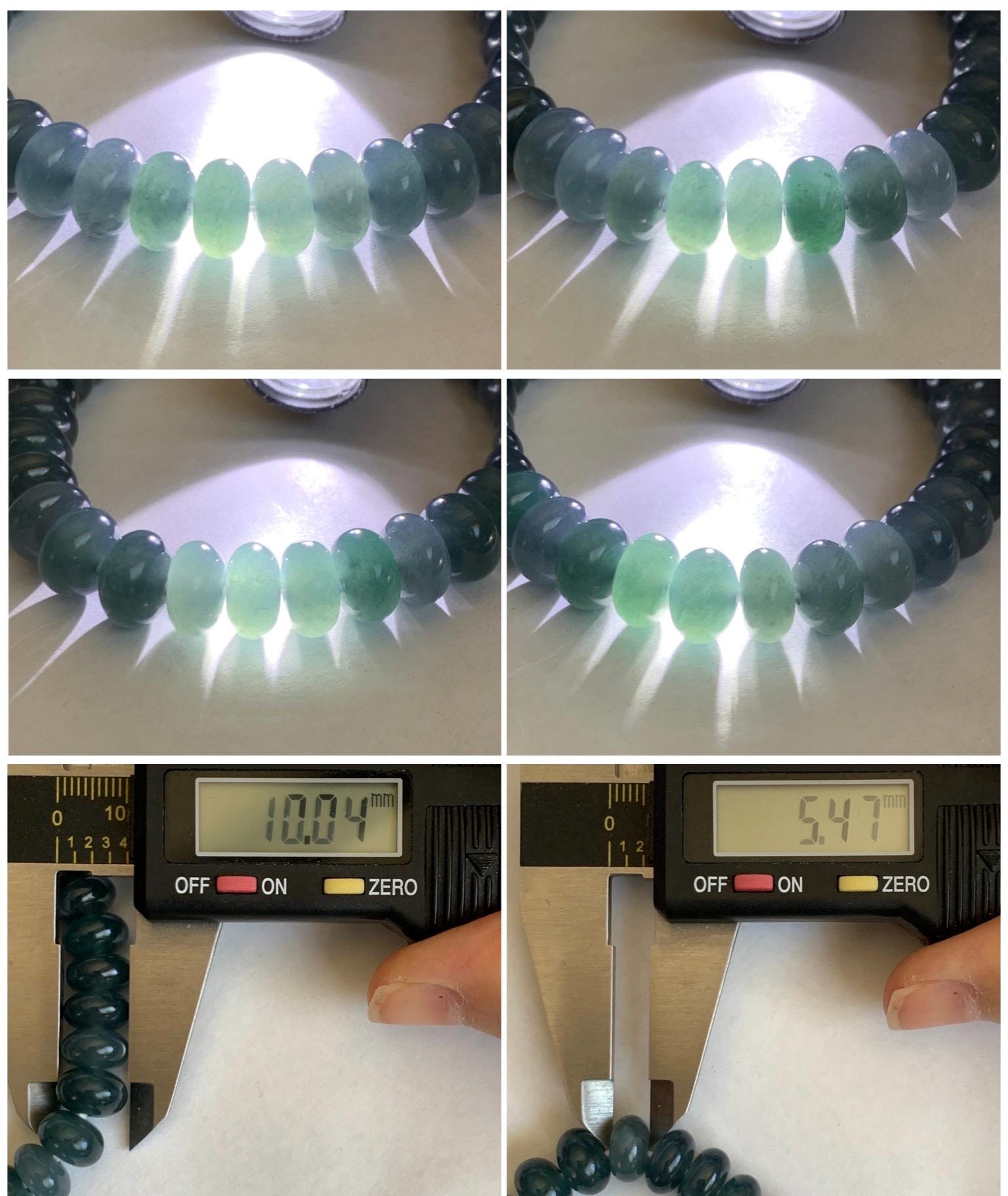 Natural Grade A Guatemalan Icy Translucent Dark Dusty Blue Jade Jadeite Drum Beads Beaded Bracelet Stretchy 7.25” 36g 天然冰危蓝水翡翠鼓珠手串 WNZ305A
