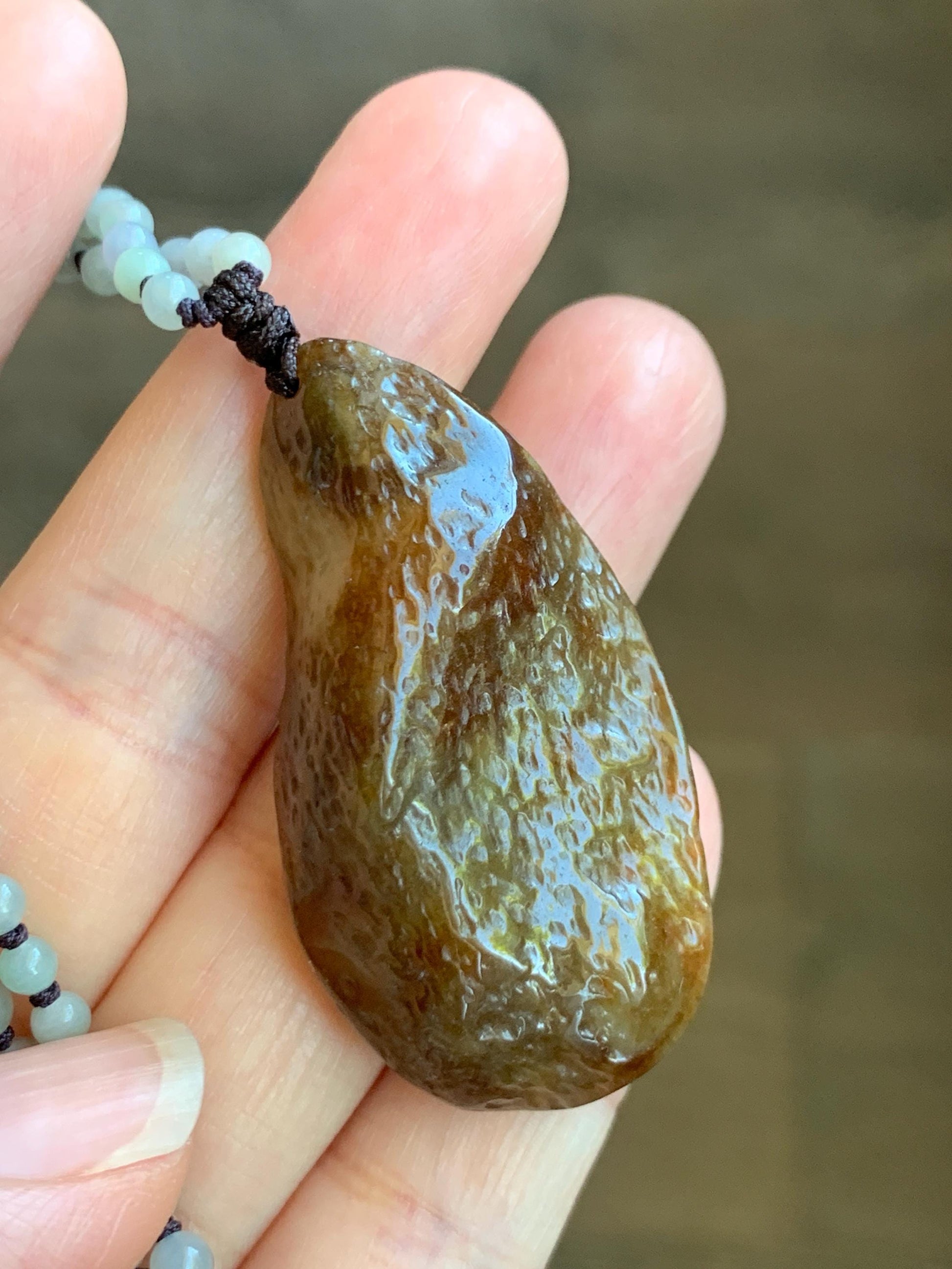 Natural Grade A Icy Translucent Bicolored Jade Jadeite Carved Lotus Flower Pendant Multicolored Beaded Necklace 22-25” 天然冰胶油黄皮翡翠莲花牌项链 HPL325