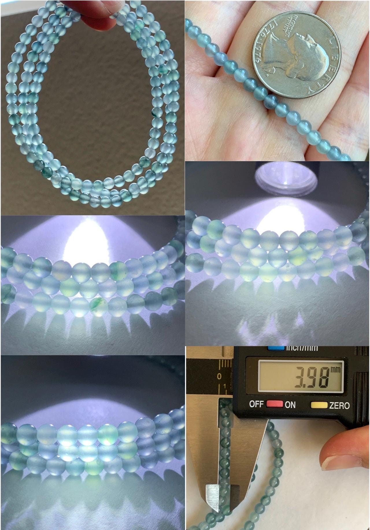 Natural Grade A Guatemalan Icy Highly Translucent Pastel Blue Multicolored Jade Jadeite Petite Beaded Necklace 22.5” 3.9mm 天然冰危淡蓝翡翠小珠项链 WDBL