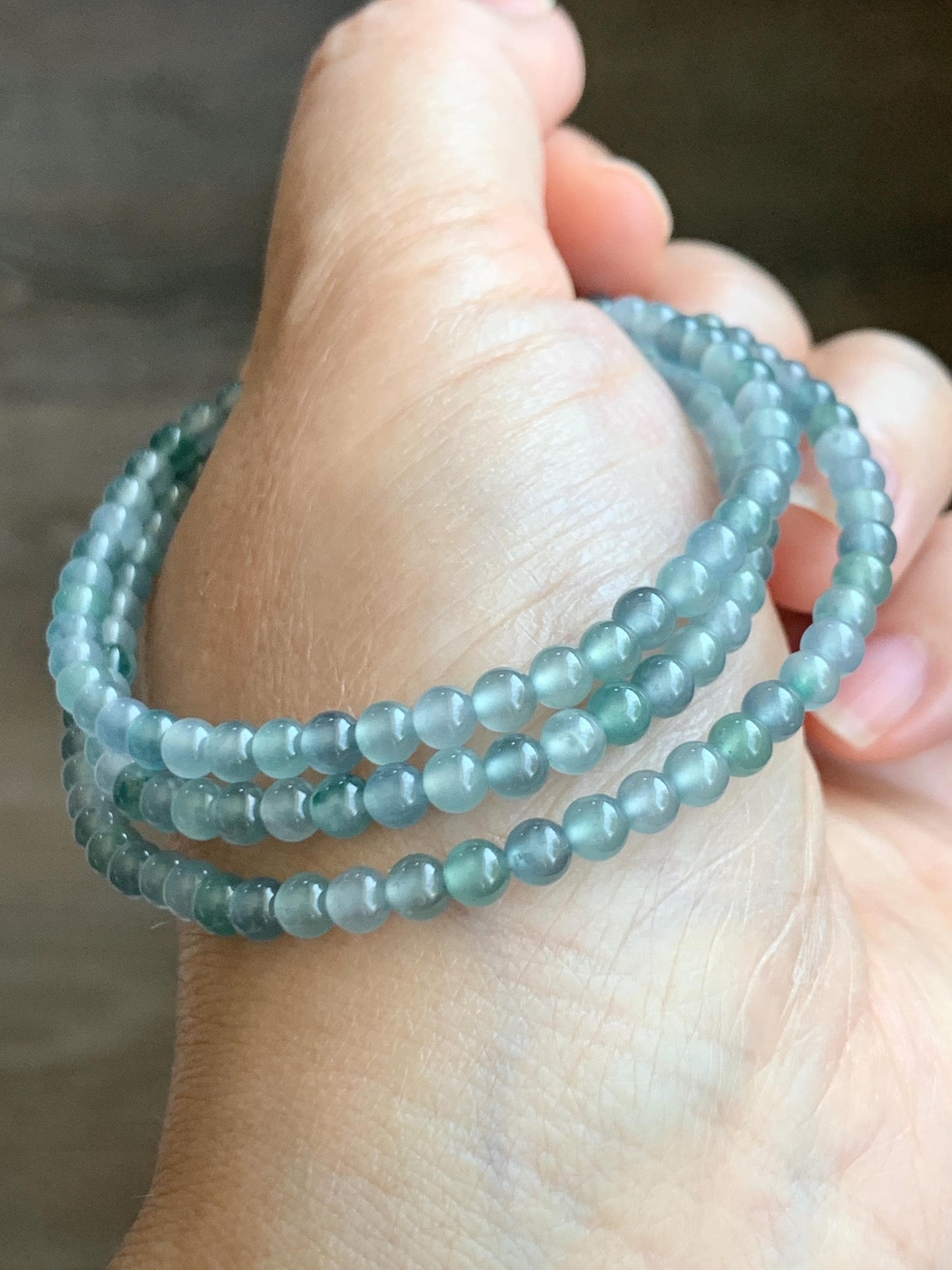 Natural Grade A Guatemalan Icy Highly Translucent Pastel Blue Multicolored Jade Jadeite Petite Beaded Necklace 22.5” 3.9mm 天然冰危淡蓝翡翠小珠项链 WDBL