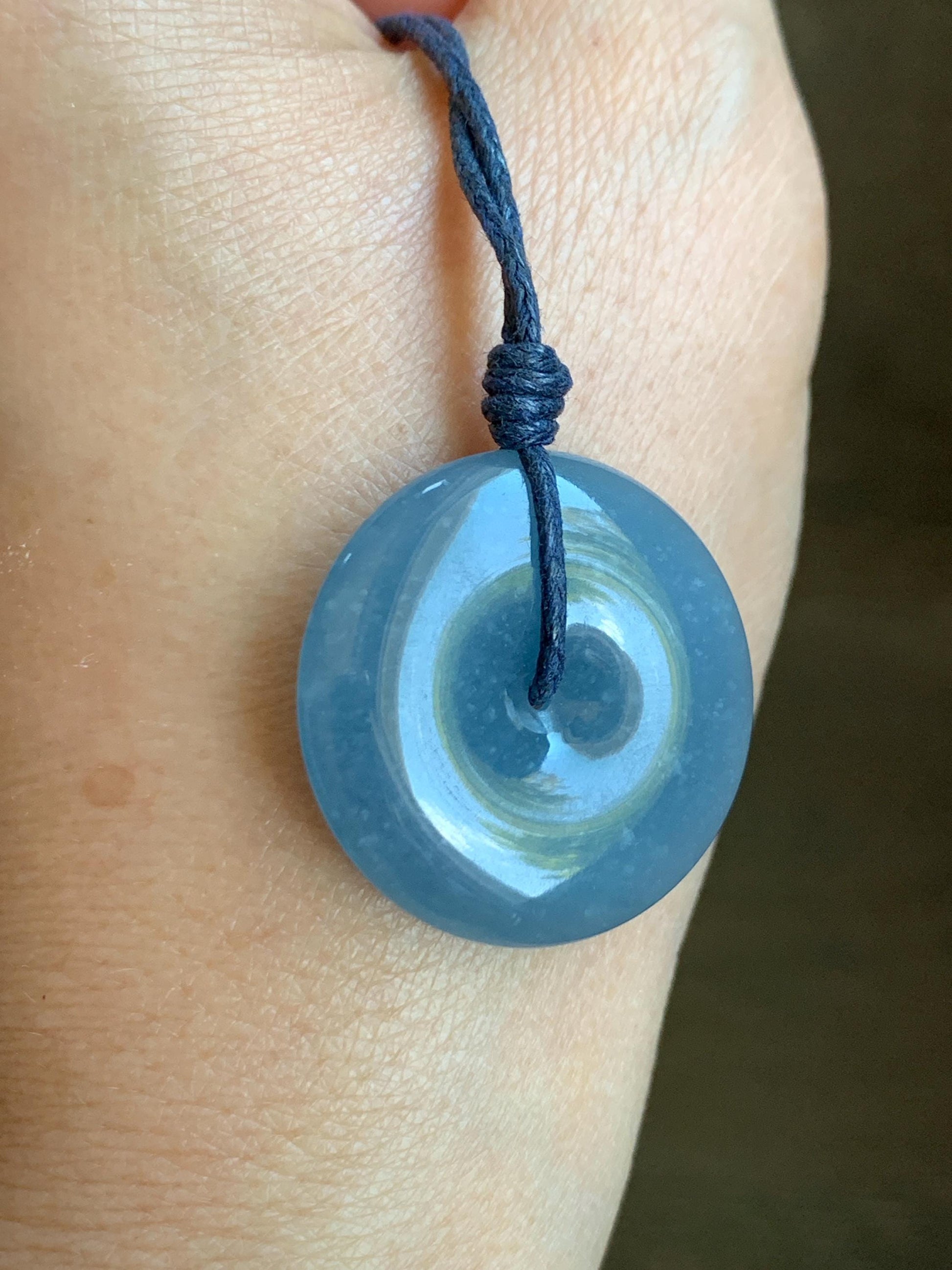 Certified Natural Grade A Guatemalan Icy Translucent Blueberry Jade Jadeite Ping An Kou Donut Pendant Rope Necklace 天然冰危蓝莓紫平安扣吊坠 8742