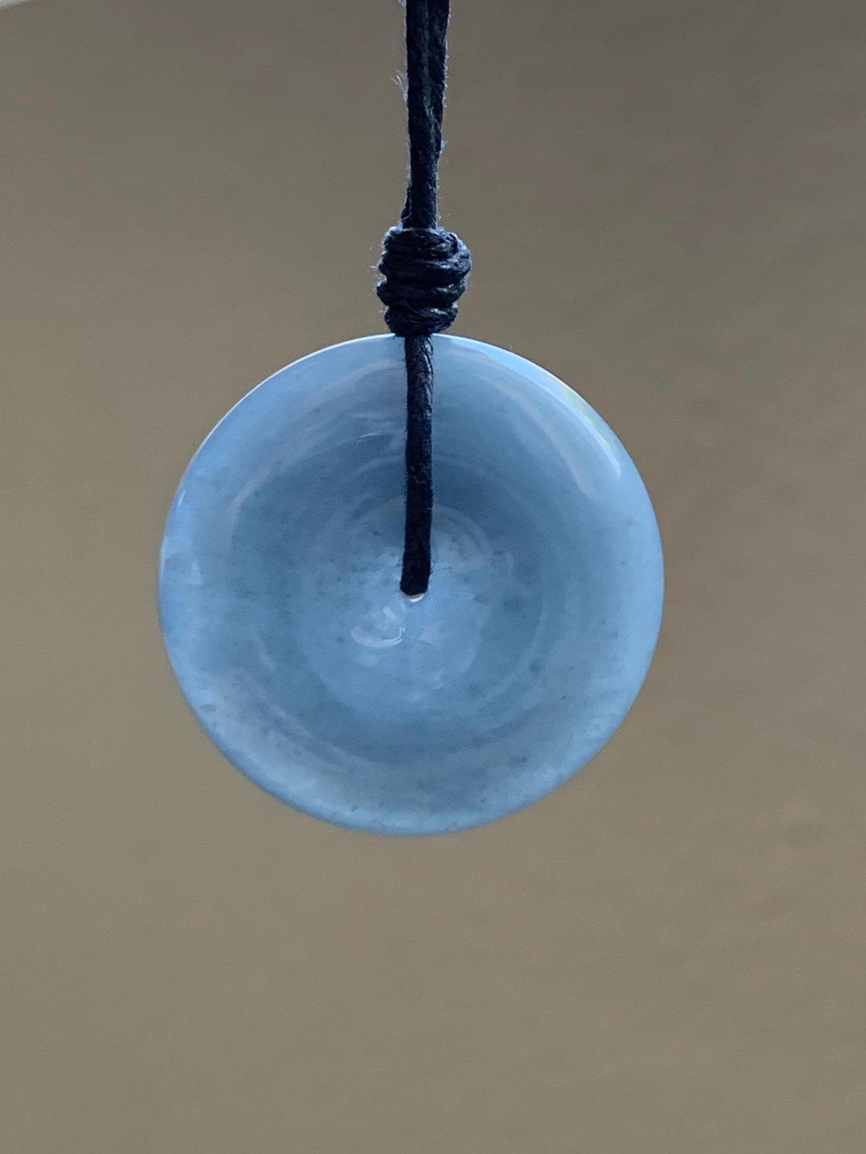Certified Natural Grade A Guatemalan Icy Translucent Blueberry Jade Jadeite Ping An Kou Donut Pendant Rope Necklace 天然冰危蓝莓紫平安扣吊坠 8742