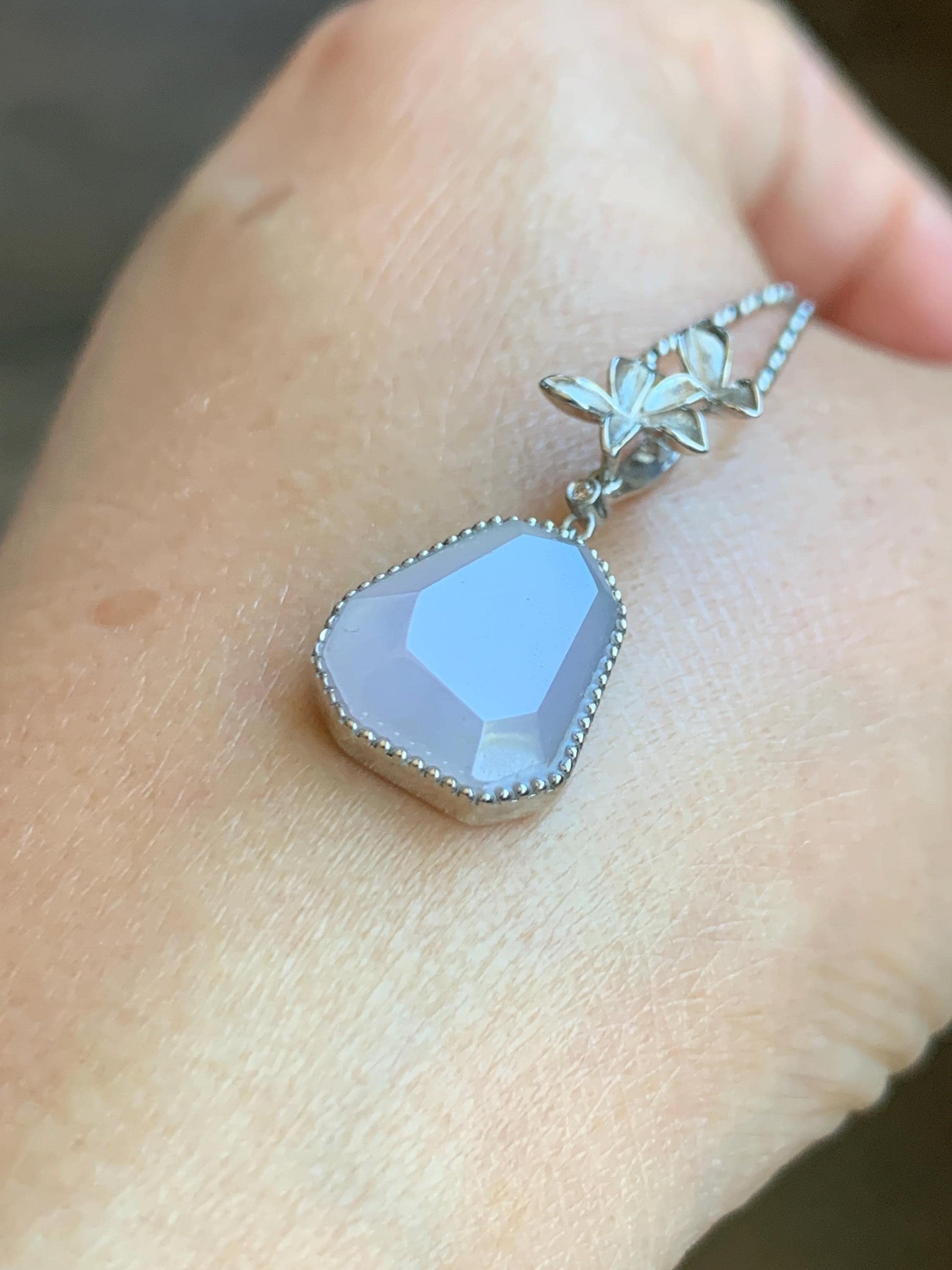 Certified Grade A Natural Icy Translucnet Pastel Purple Jade Jadeite Pendant Sterling Silver Faceted Cabochon Custom Design 天然冰胶紫切割蛋面吊坠 8749