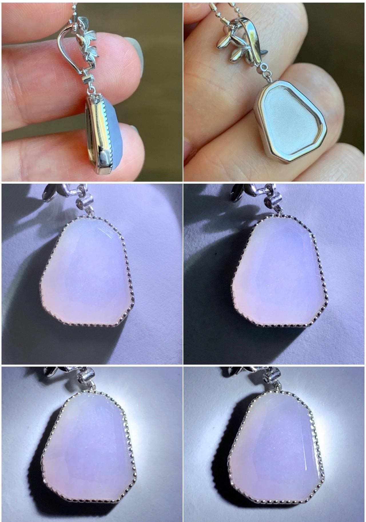 Certified Grade A Natural Icy Translucnet Pastel Purple Jade Jadeite Pendant Sterling Silver Faceted Cabochon Custom Design 天然冰胶紫切割蛋面吊坠 8749