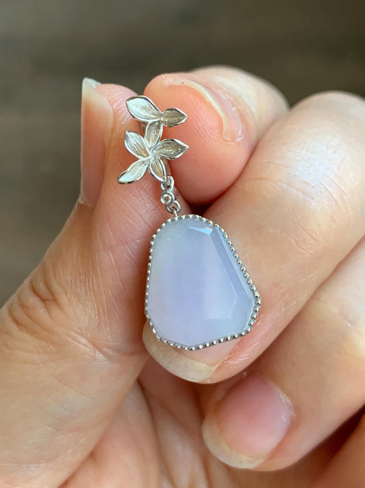 Certified Grade A Natural Icy Translucnet Pastel Purple Jade Jadeite Pendant Sterling Silver Faceted Cabochon Custom Design 天然冰胶紫切割蛋面吊坠 8749