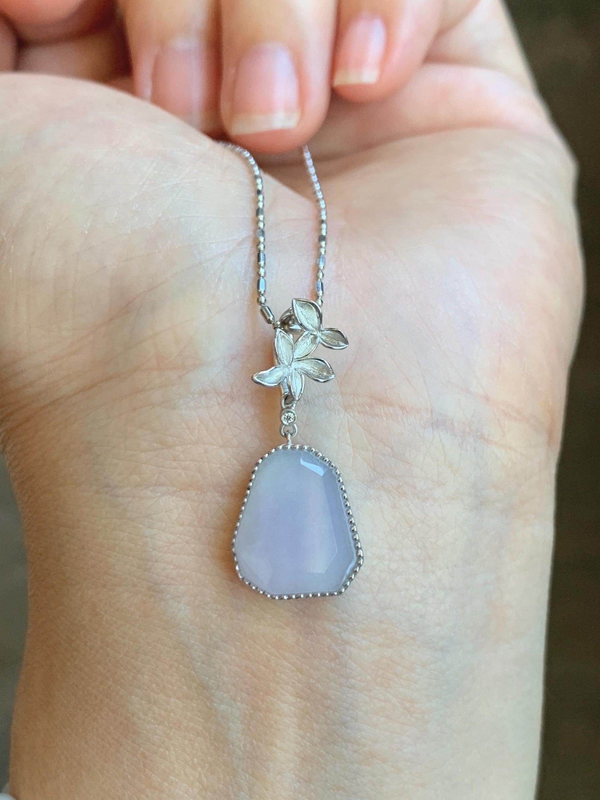 Certified Grade A Natural Icy Translucnet Pastel Purple Jade Jadeite Pendant Sterling Silver Faceted Cabochon Custom Design 天然冰胶紫切割蛋面吊坠 8749
