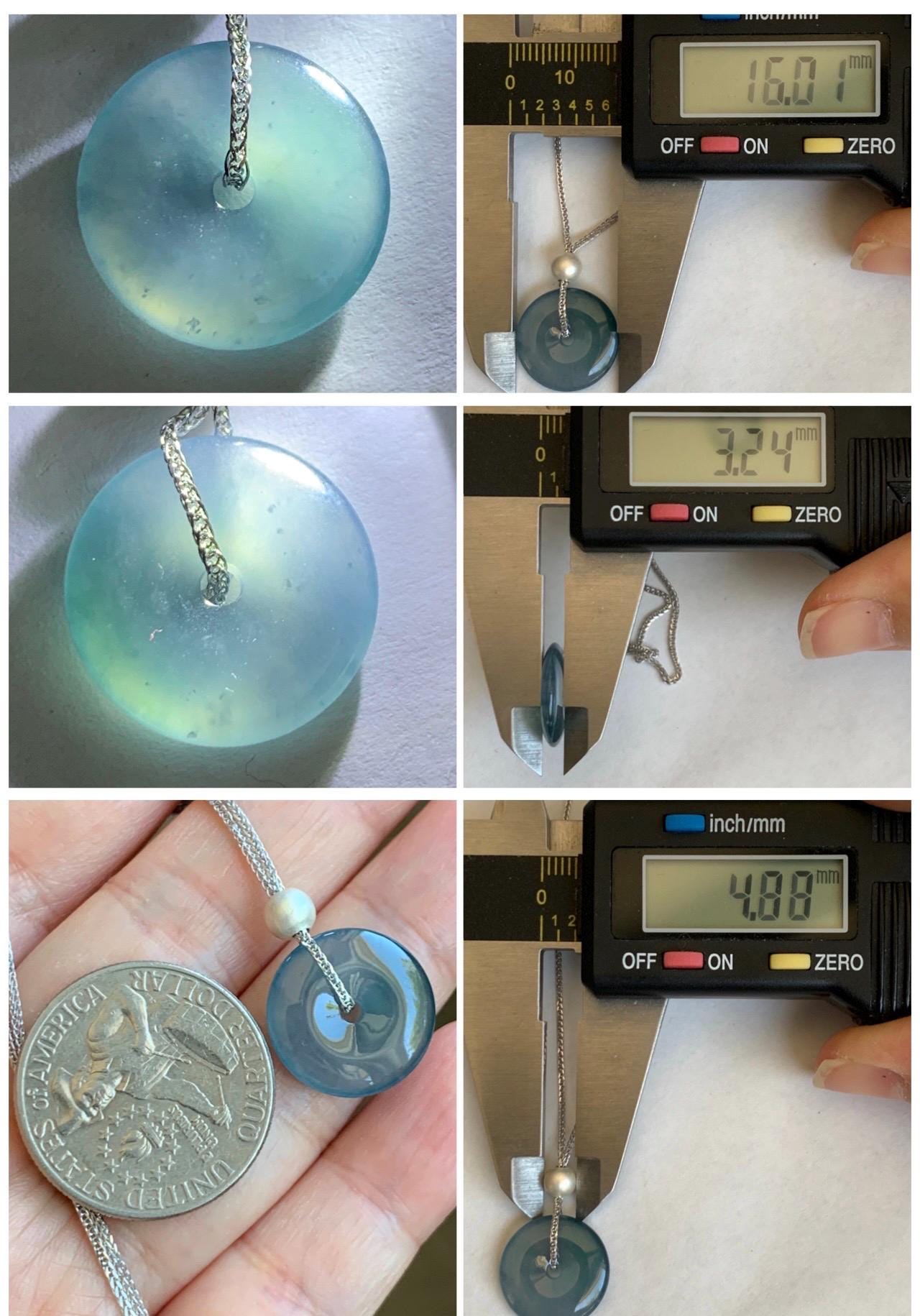 Natural Guatemalan Icy Translucent Dark Blue Jade Jadeite Ping An Kou Donut Pendant Sterling Silver Necklace 16” 天然老种冰危蓝紫翡翠平安扣吊坠项链 MWK130A