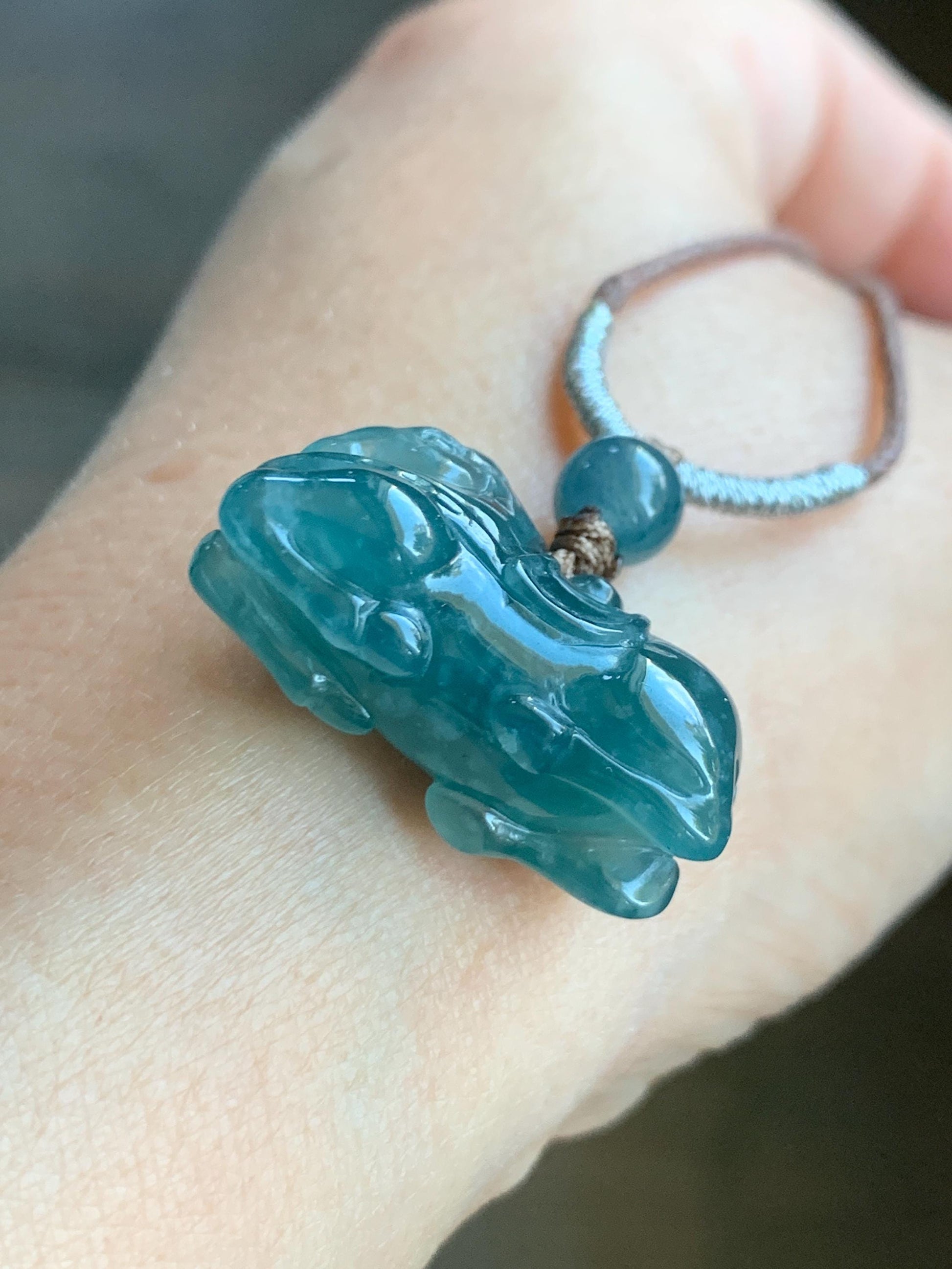 Natural Grade A Guatemalan Icy Translucent Teal Blue Jadeite Carved Tang Horse Pendant Rope Necklace 24" 10g 天然冰胶白冰翡翠唐马吊坠挂件 WLTM138A