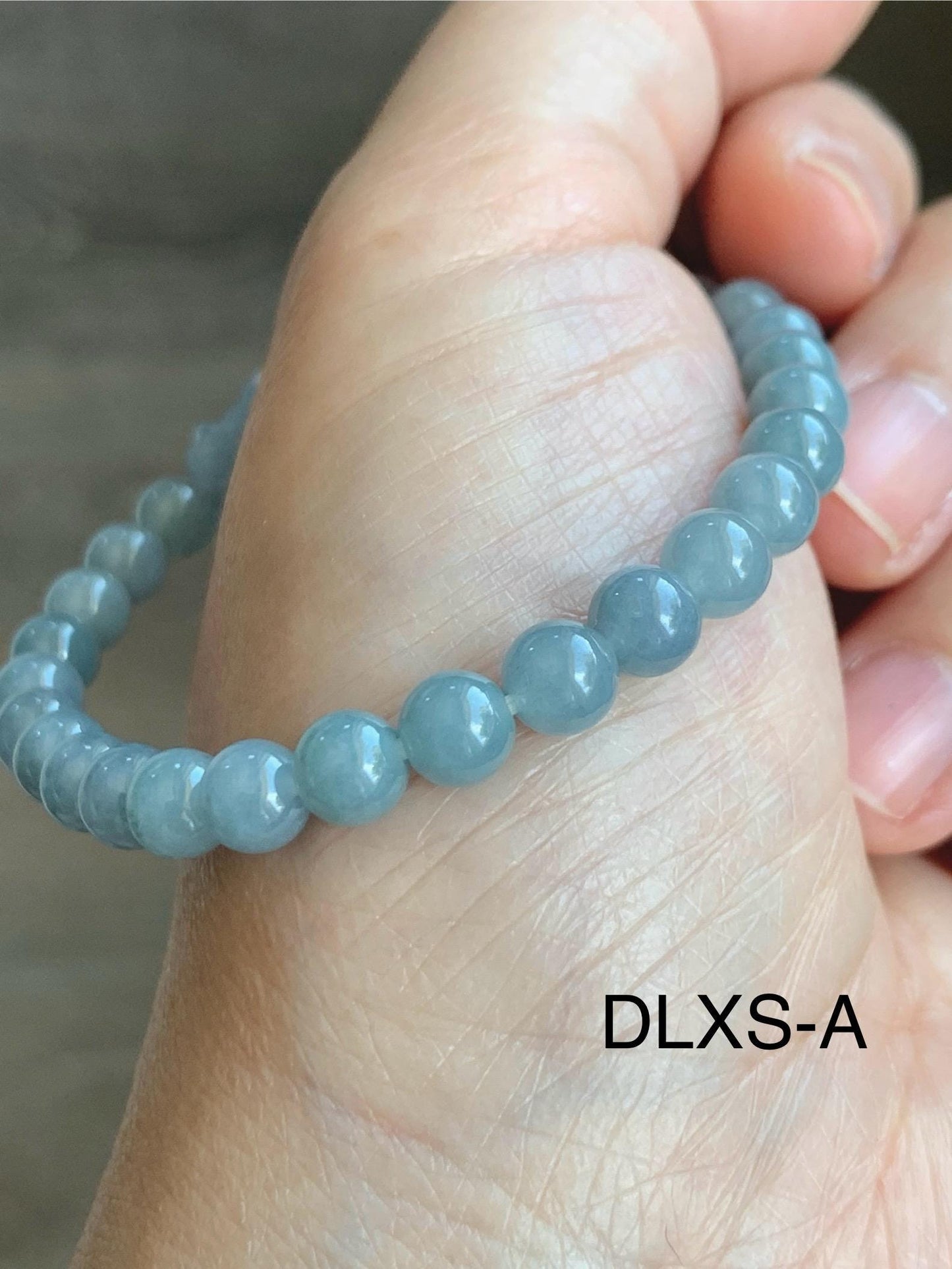 Natural Grade A Guatemalan Icy Translucent Gelatinous Pastel Dusty Blue Jade Jadeite Dancing Lion Bead Beaded Bracelet 天然冰胶危淡蓝翡翠醒狮珠手串 DLXS