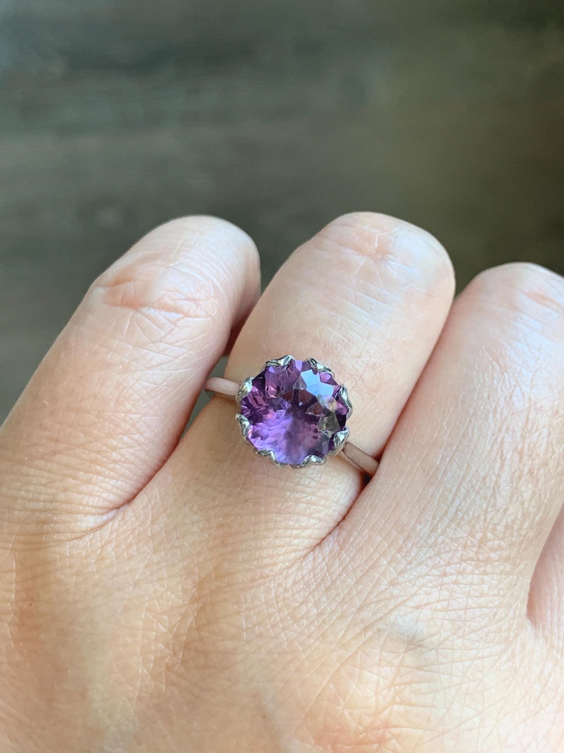Natural Genuine Amethyst Large Round Cut Solitaire Ring 925 Sterling Silver 10mm Size 7 US 3g Amethyst Solitaire Ring 915