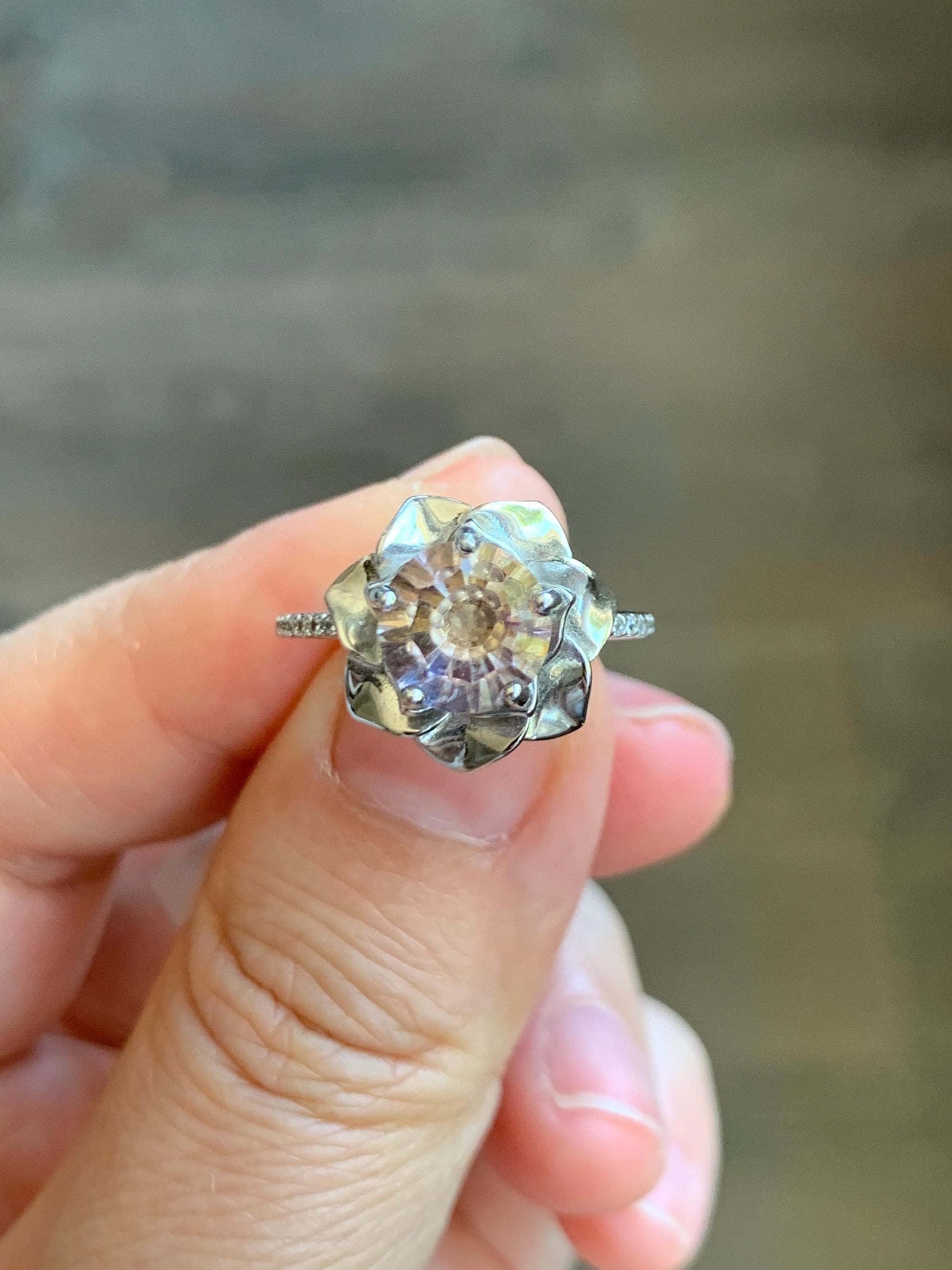 Natural Genuine Ametrine Large Round Cut Floral Design 5-prong Ring 925 Sterling Silver 8mm Size 6 US approx. 4g Ametrine Silver Ring 023