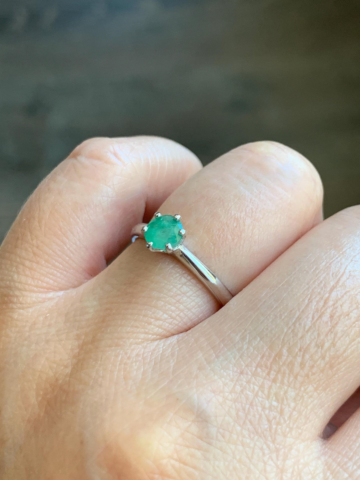 Natural Genuine Untreated Emerald Round Cut 6-Prong Solitaire Ring Sterling Silver Size 7 US 5.2mm approx. 2g Emerald Engagement Ring 292