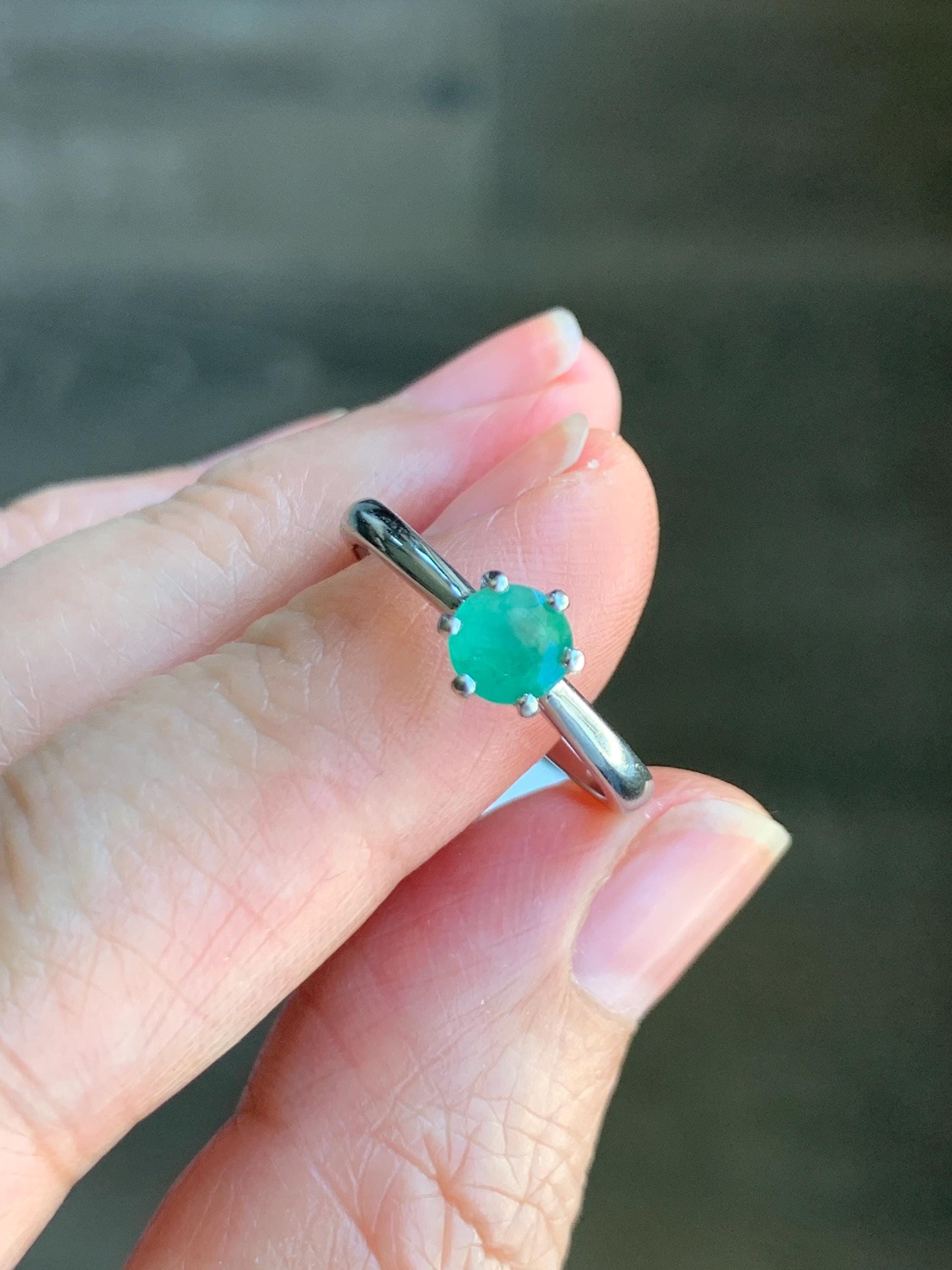 Natural Genuine Untreated Emerald Round Cut 6-Prong Solitaire Ring Sterling Silver Size 7 US 5.2mm approx. 2g Emerald Engagement Ring 292