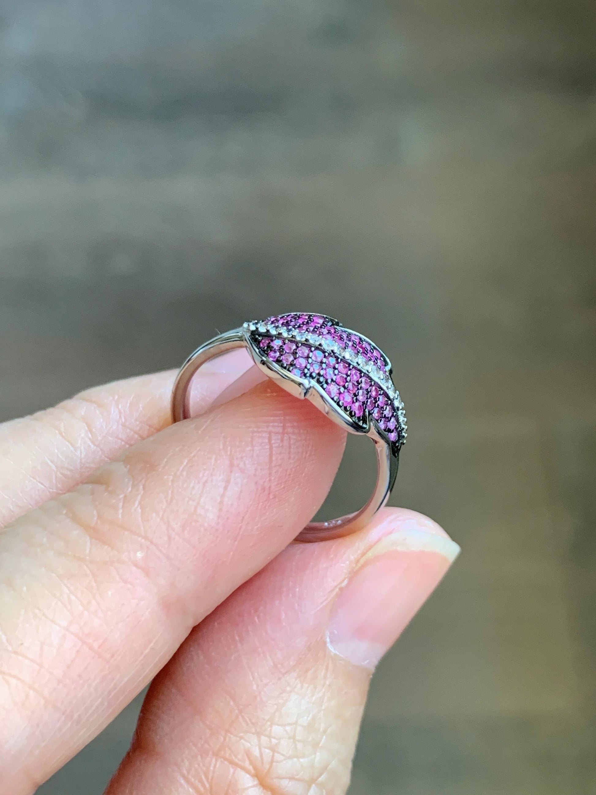 Natural Genuine Untreated Dark Pink Sapphire Cluster Leaf Ring 925 Sterling Silver Size 6.75 US 2g Pink Sapphire Ring 049