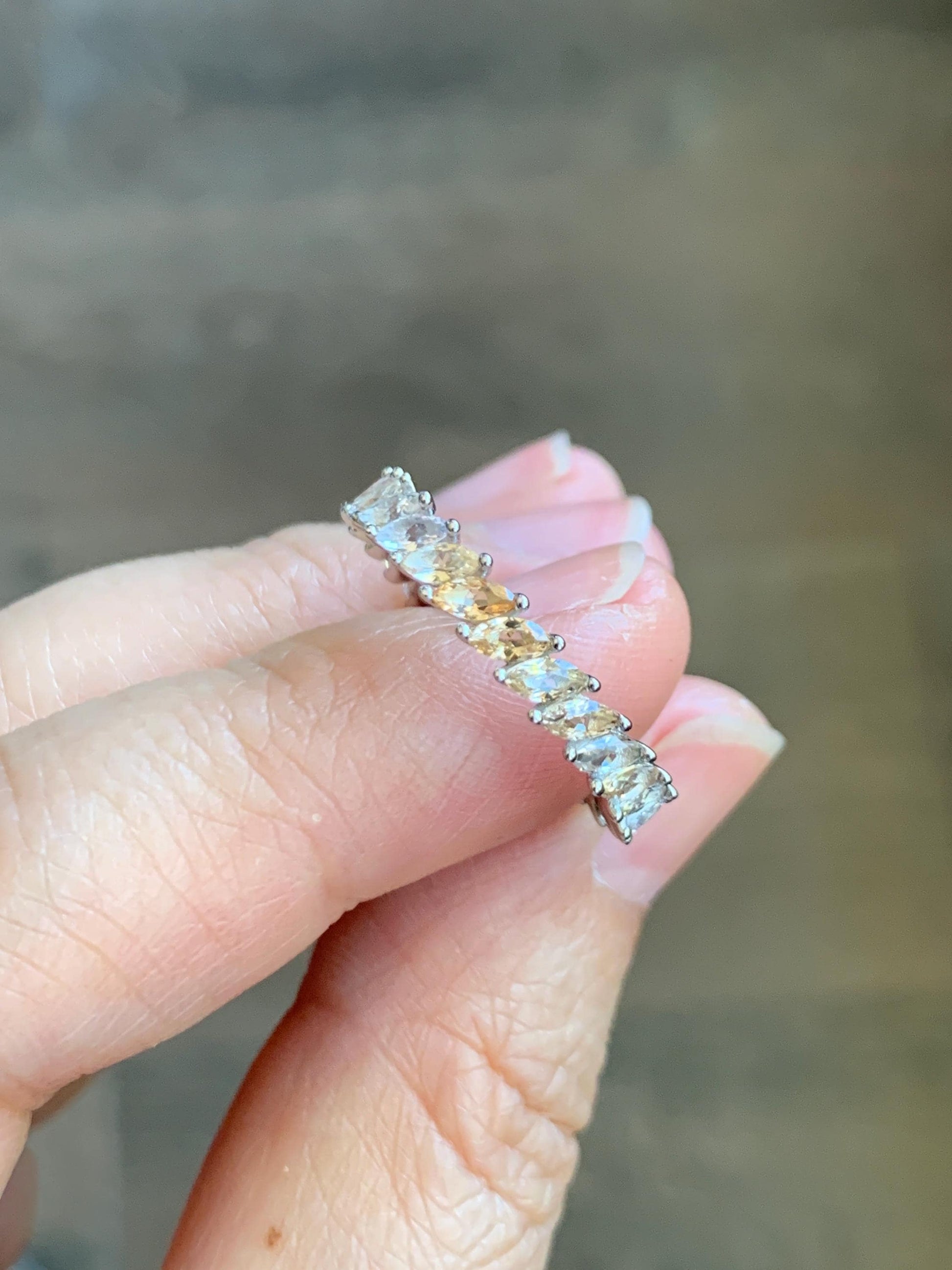 Natural Unheated Ceylon Yellow Sapphire Marquise Cut Eternity Band Ring Sterling Silver Size 7 US 2g Unheated Sri Lankan Sapphire Ring 421