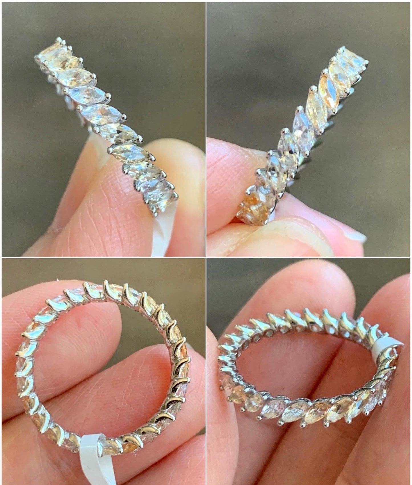 Natural Unheated Ceylon Yellow Sapphire Marquise Cut Eternity Band Ring Sterling Silver Size 7 US 2g Unheated Sri Lankan Sapphire Ring 421