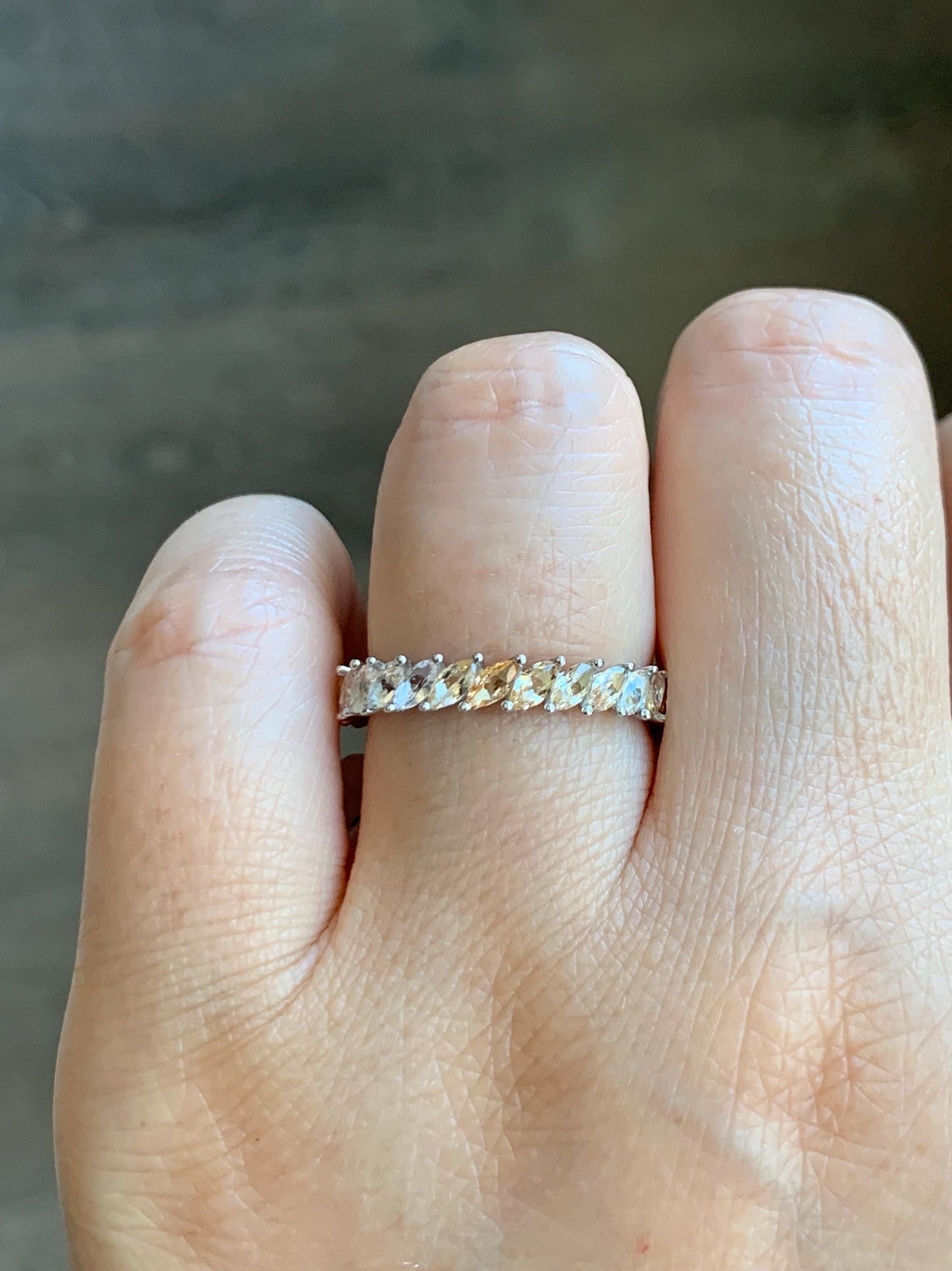 Natural Unheated Ceylon Yellow Sapphire Marquise Cut Eternity Band Ring Sterling Silver Size 7 US 2g Unheated Sri Lankan Sapphire Ring 421