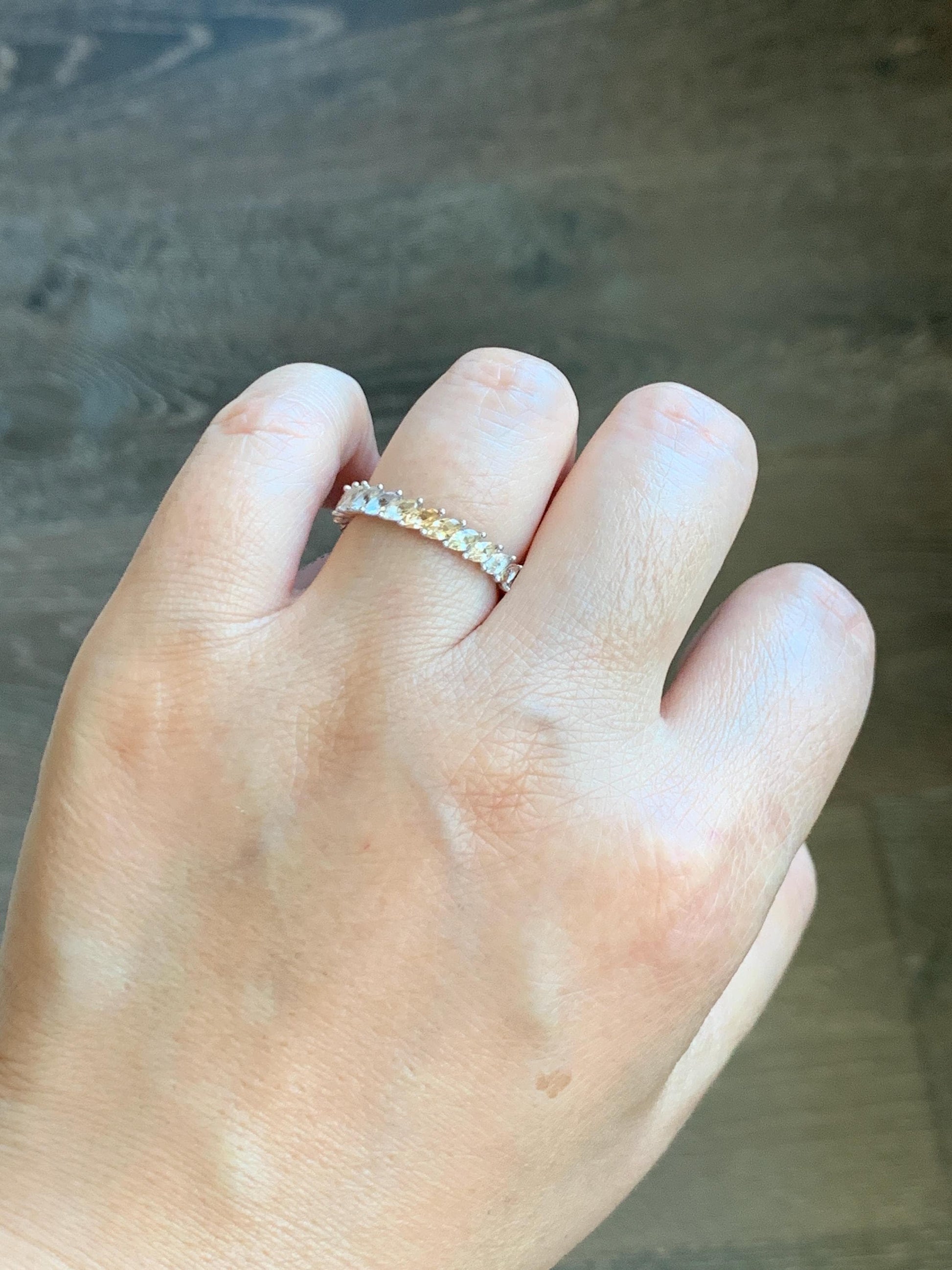 Natural Unheated Ceylon Yellow Sapphire Marquise Cut Eternity Band Ring Sterling Silver Size 7 US 2g Unheated Sri Lankan Sapphire Ring 421