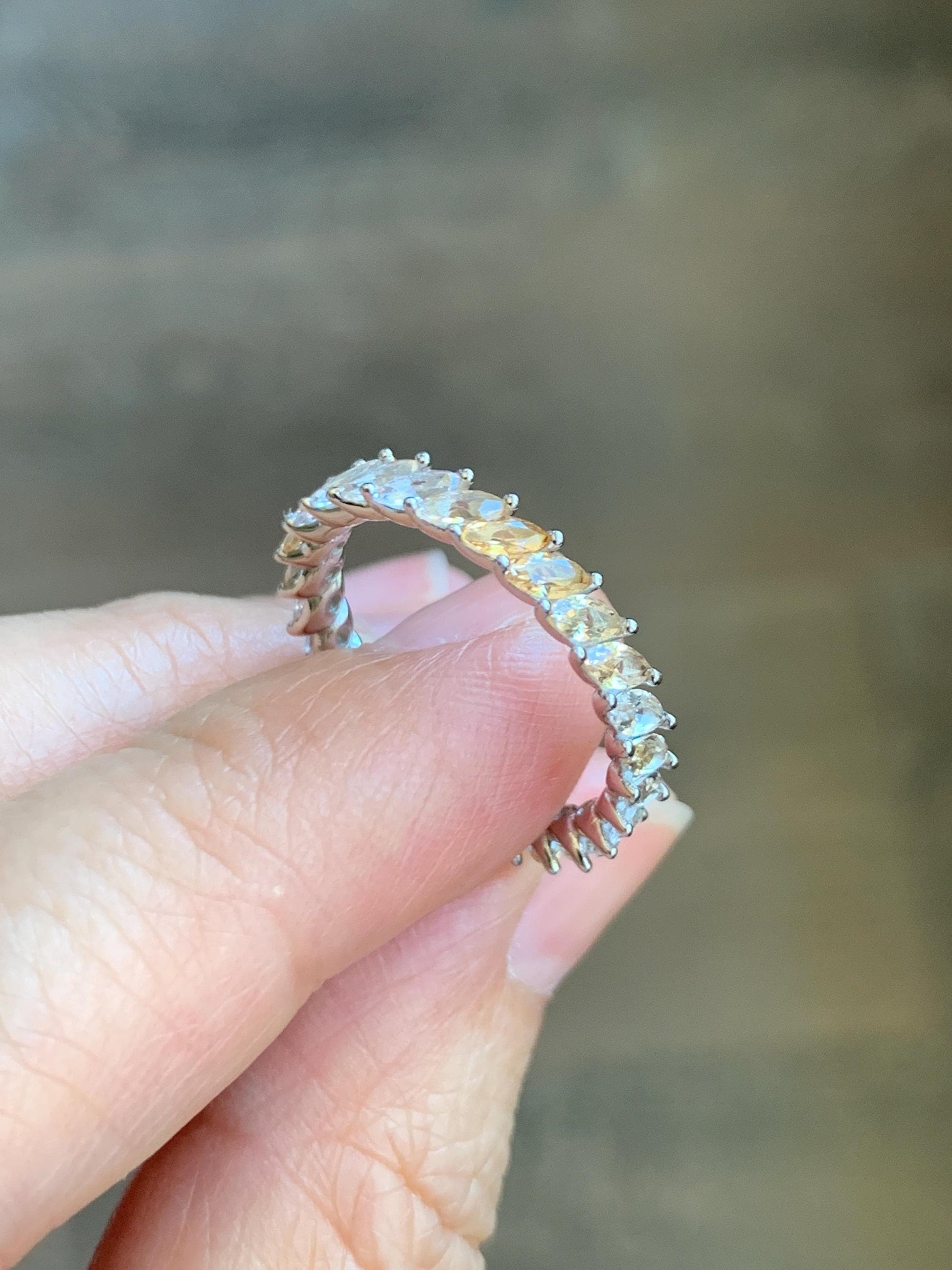 Natural Unheated Ceylon Yellow Sapphire Marquise Cut Eternity Band Ring Sterling Silver Size 7 US 2g Unheated Sri Lankan Sapphire Ring 421