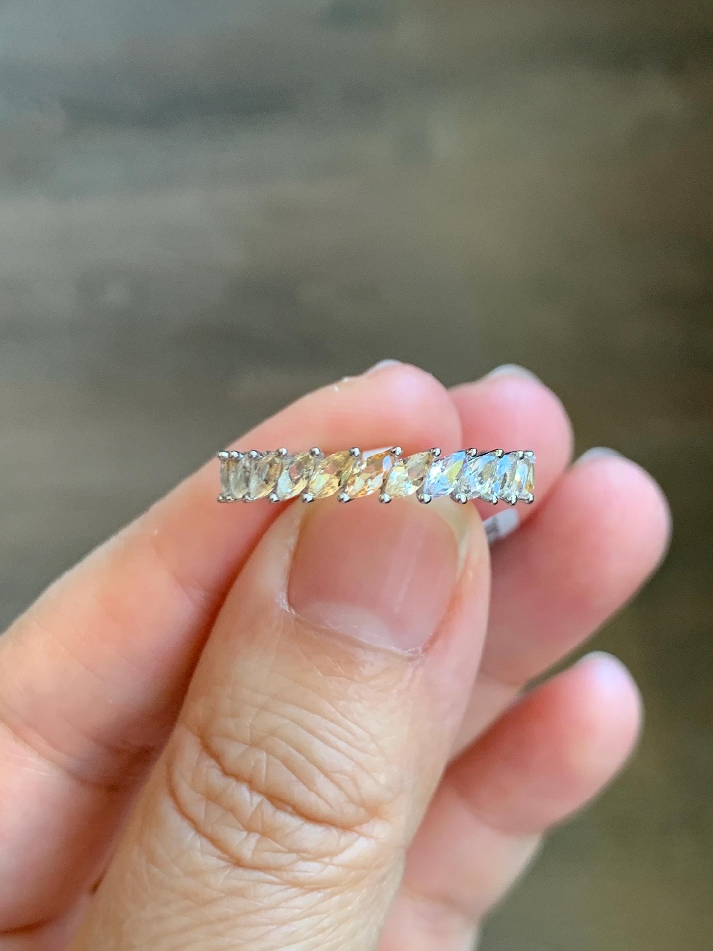 Natural Unheated Ceylon Yellow Sapphire Marquise Cut Eternity Band Ring Sterling Silver Size 7 US 2g Unheated Sri Lankan Sapphire Ring 421