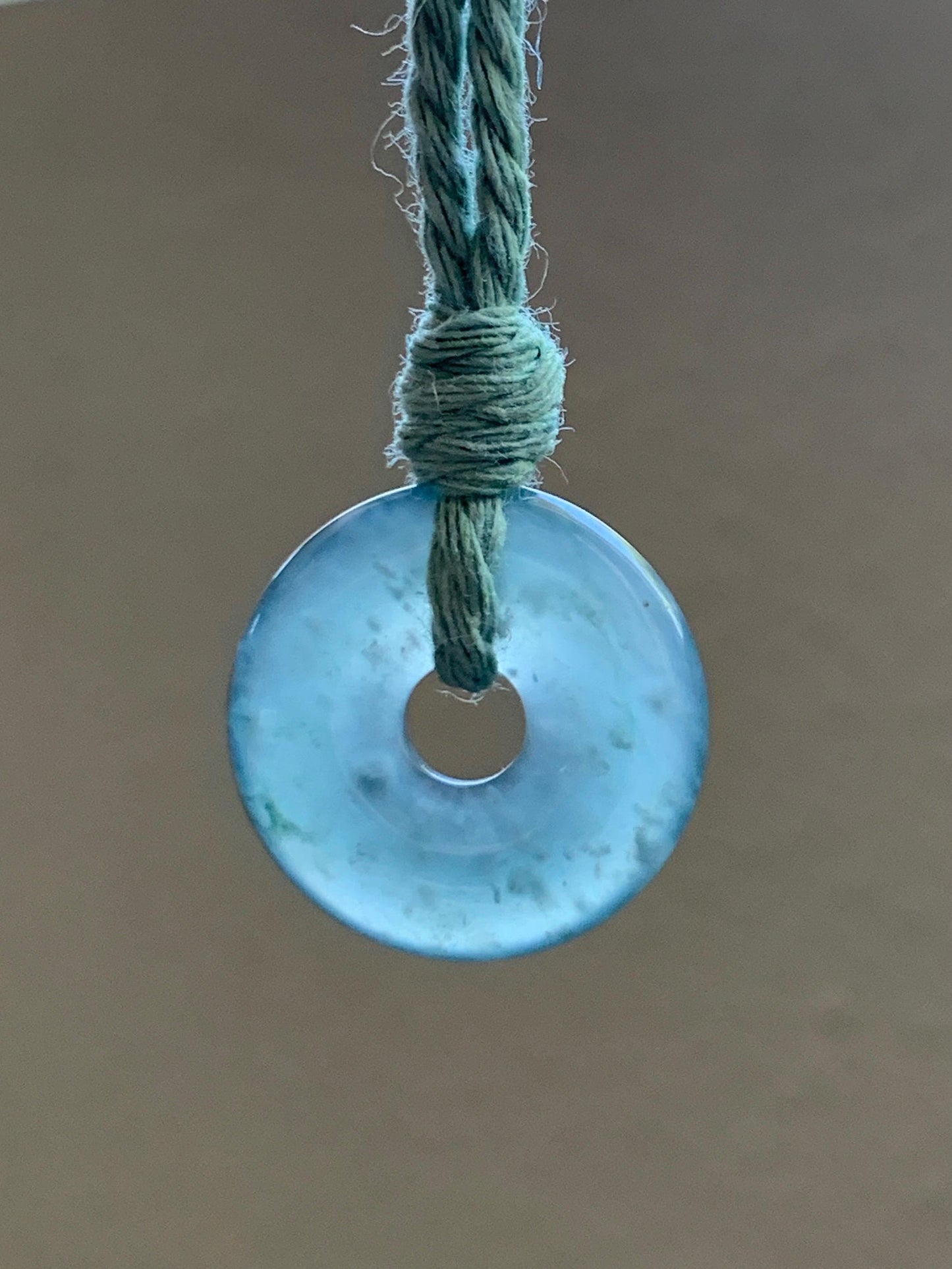 Natural Guatemalan Icy Translucent Teal Blue Jade Jadeite Ping An Kou Donut Petite Pendant Rope Necklace 26” 天然冰危蓝绿翡翠平安扣吊坠 WXK55L