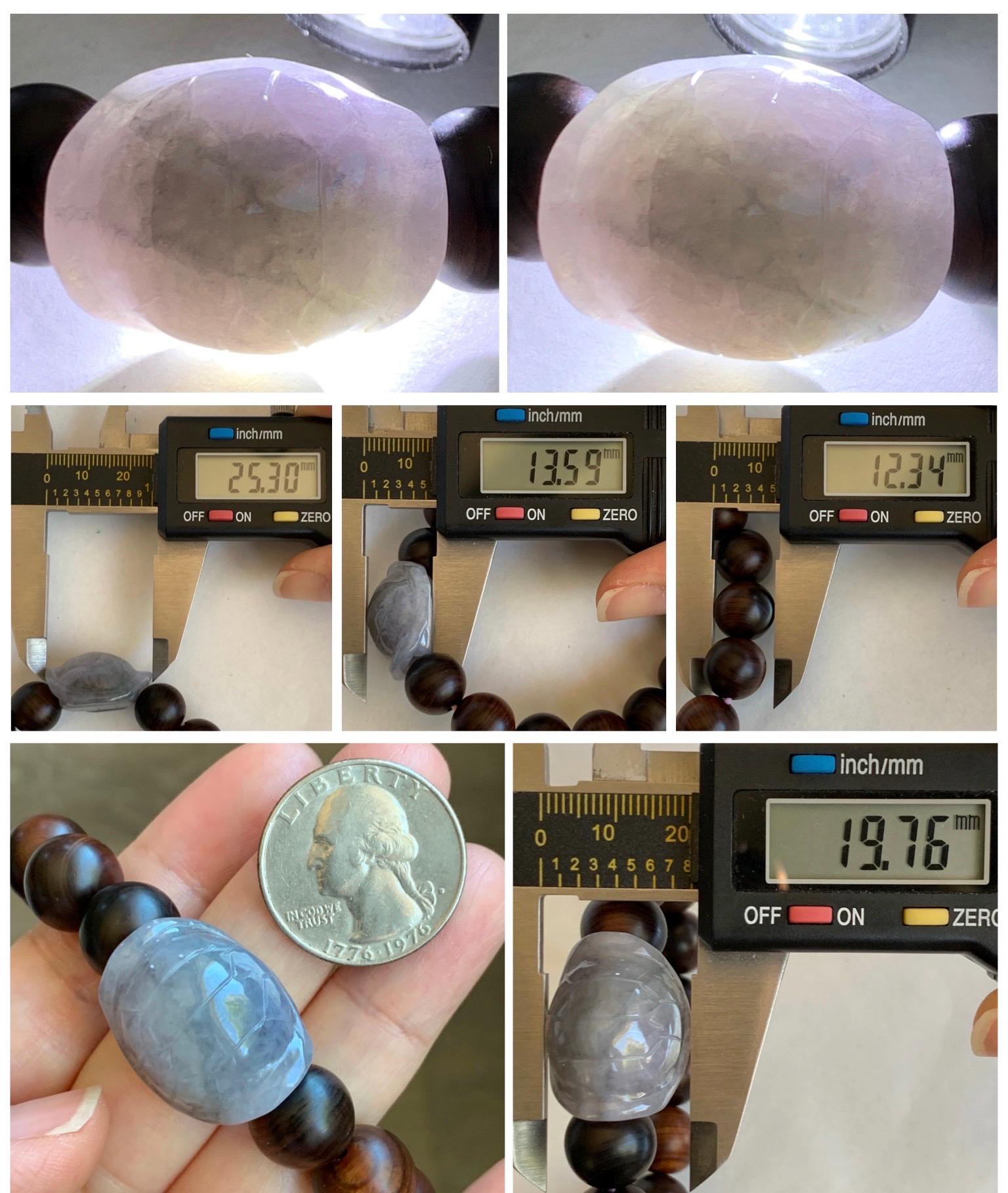 Natural Grade A Icy Translucent Wuji Jade Jadeite Carved Turtle Shell Wood Beads Beaded Bracelet 7.25” 23g 天然冰胶乌鸡紫底翡翠龟壳富甲天下木珠手串 FJZ-A